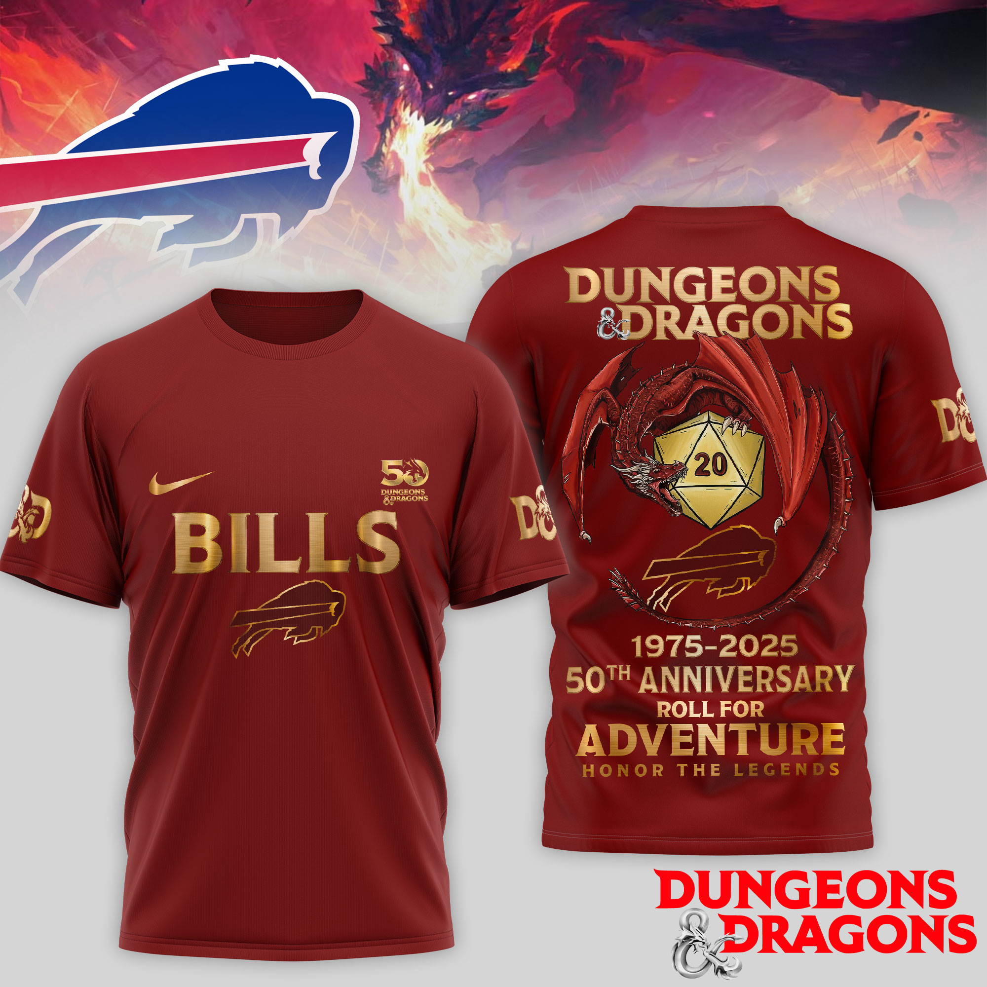 Buffalo Bills | Premium NFL Dungeons And Dragons 50th Anniversary Shirt TD