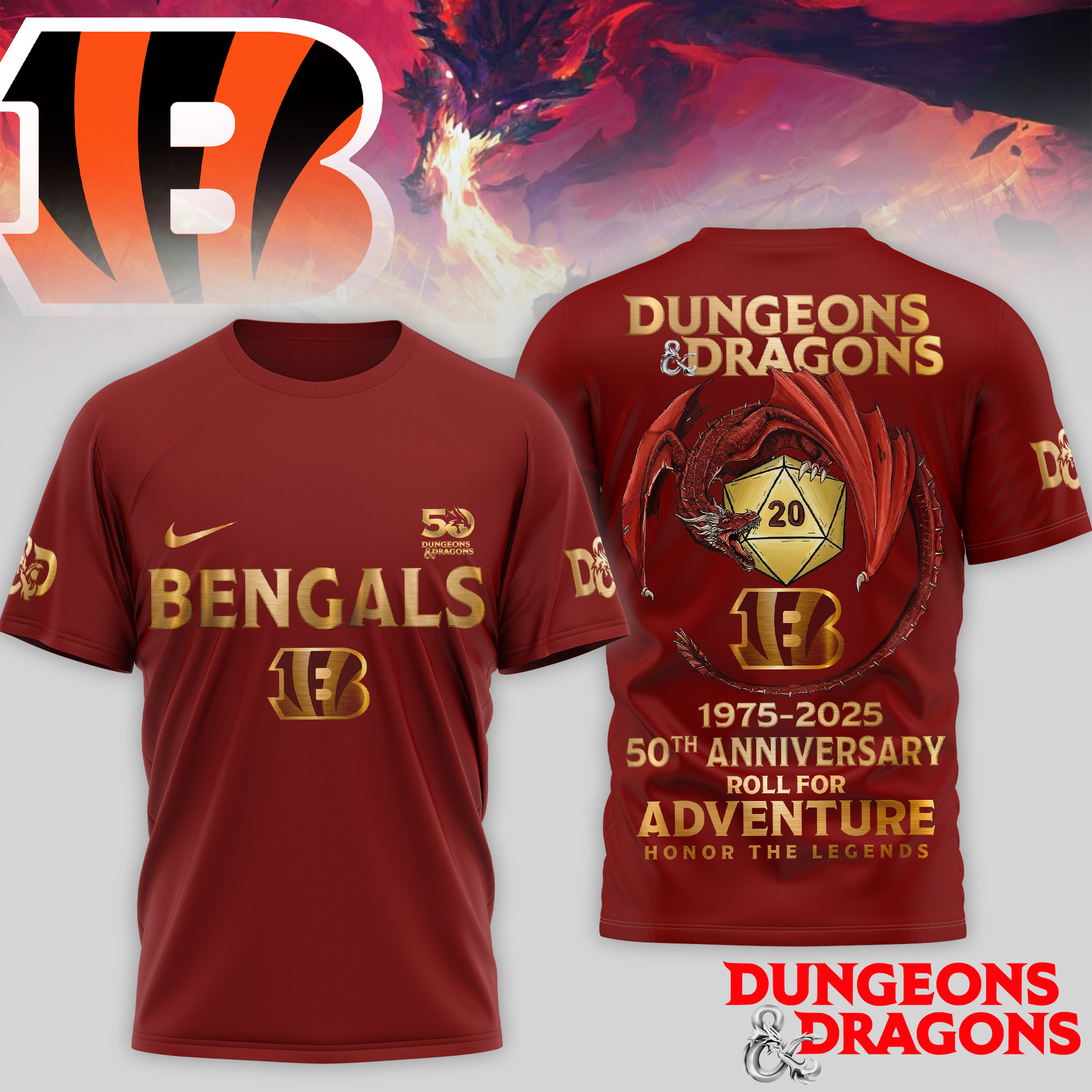 Cincinnati Bengals | Premium NFL Dungeons And Dragons 50th Anniversary Shirt TD