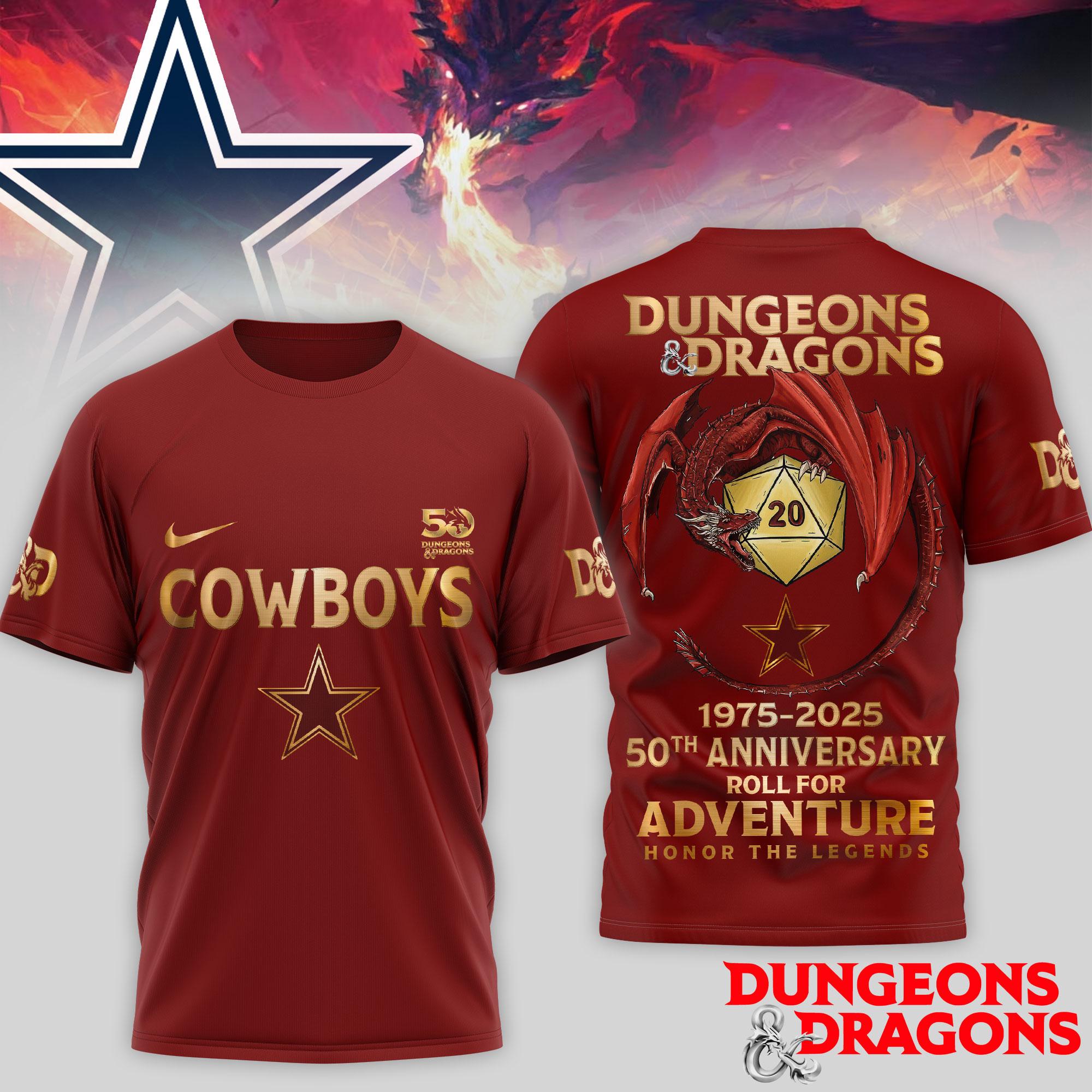 Dallas Cowboys | Premium NFL Dungeons And Dragons 50th Anniversary Shirt TD