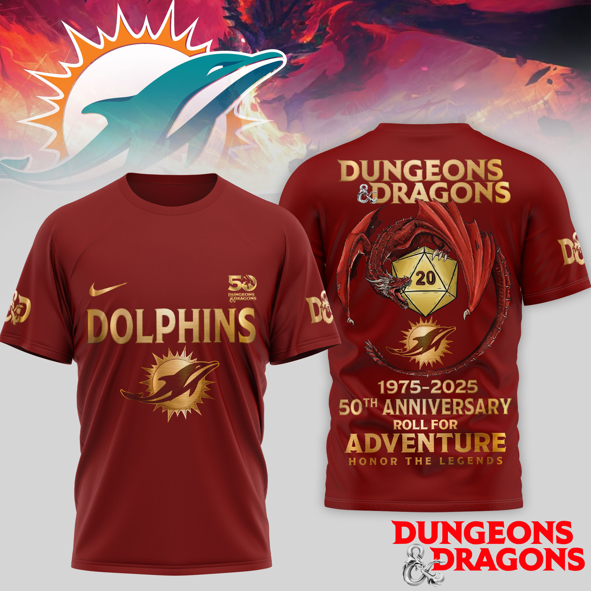 Miami Dolphins | Premium NFL Dungeons And Dragons 50th Anniversary Shirt TD
