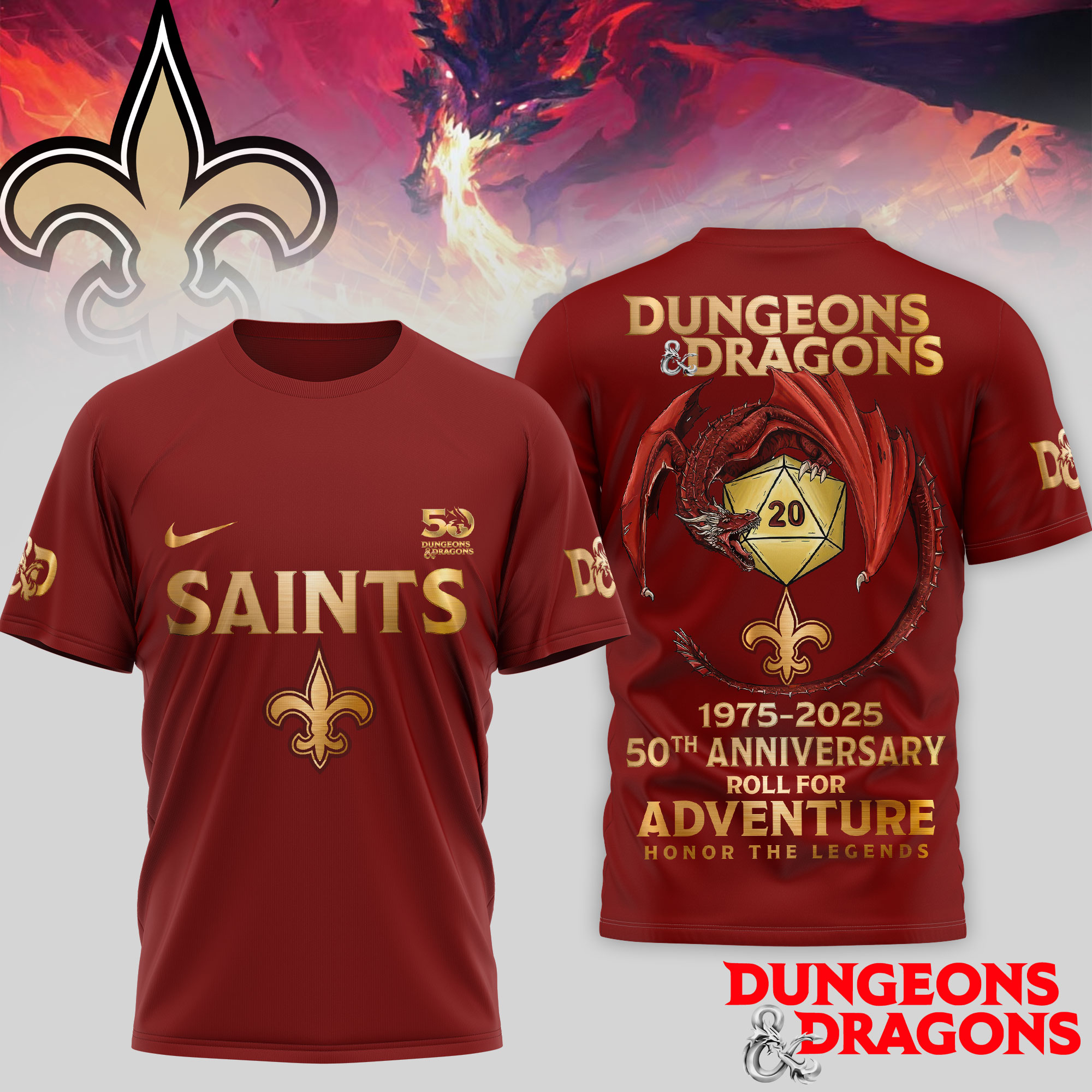 New Orleans Saints | Premium NFL Dungeons And Dragons 50th Anniversary Shirt TD