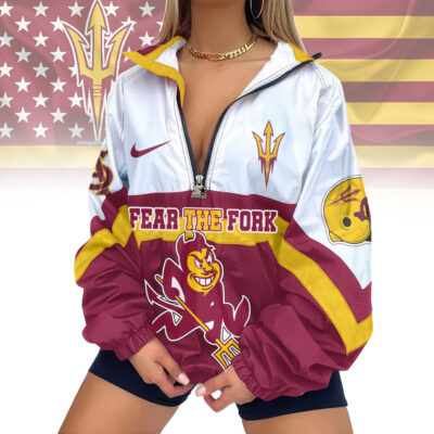Arizona State Sun Devils | Premium Women Printed V-Neck Zipper Sweatshirt Jackets NCAA TD