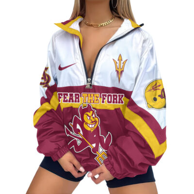 Alternative view of Arizona State Sun Devils | Premium Women Printed V-Neck Zipper Sweatshirt Jackets NCAA TD