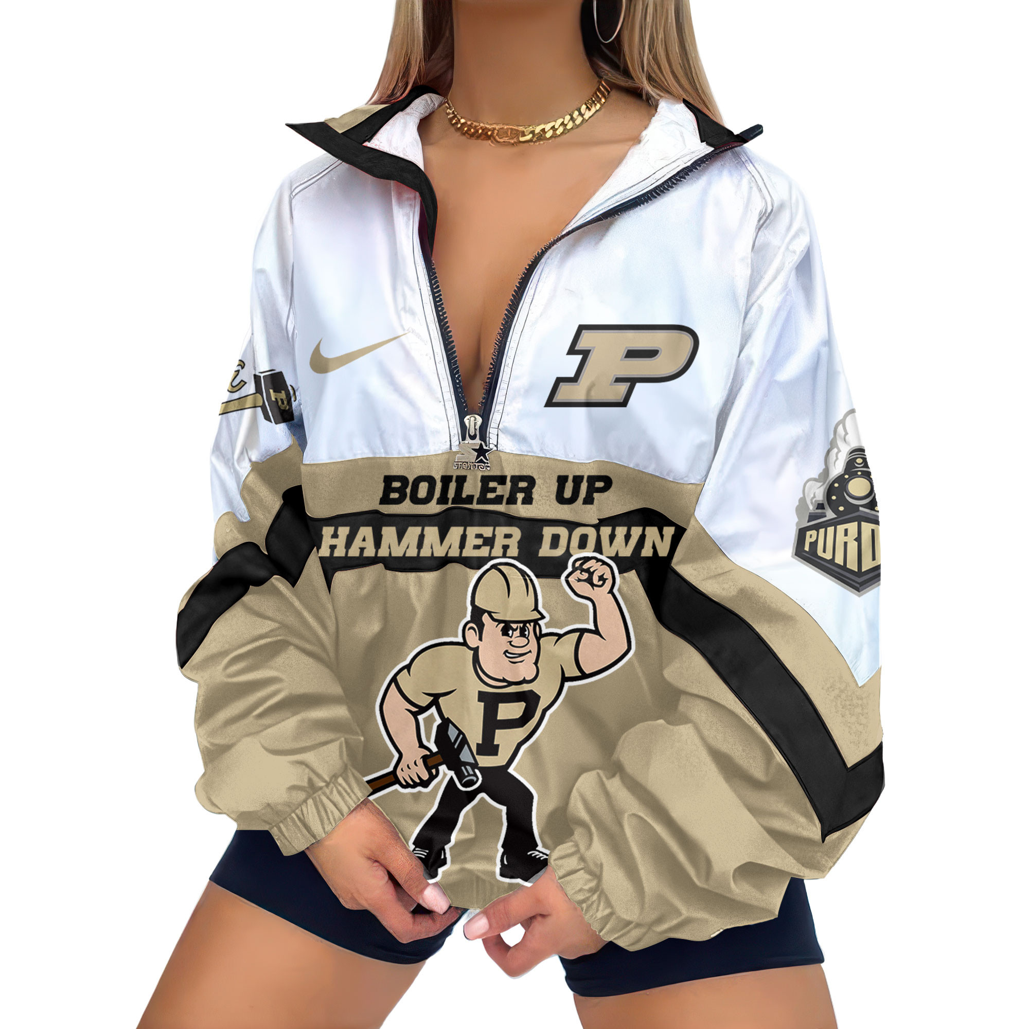 Purdue Boilermakers | Premium Women Printed V-Neck Zipper Sweatshirt Jackets NCAA TD - Image 2