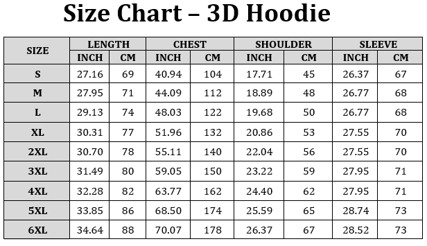 Waffle Hoodie Size Chart