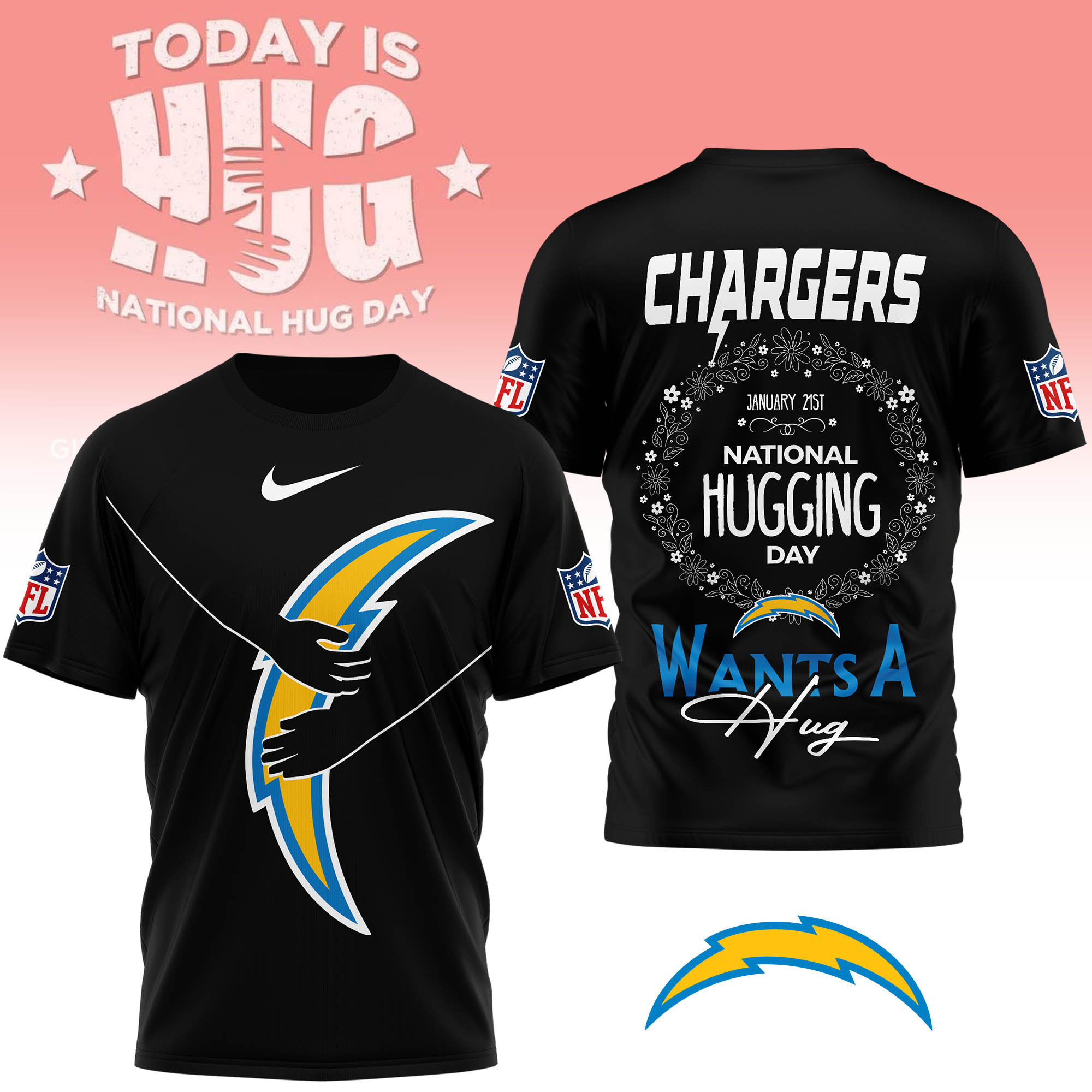 Los Angeles Chargers | Premium NFL National Hugging Day 3D Shirt - Image 2