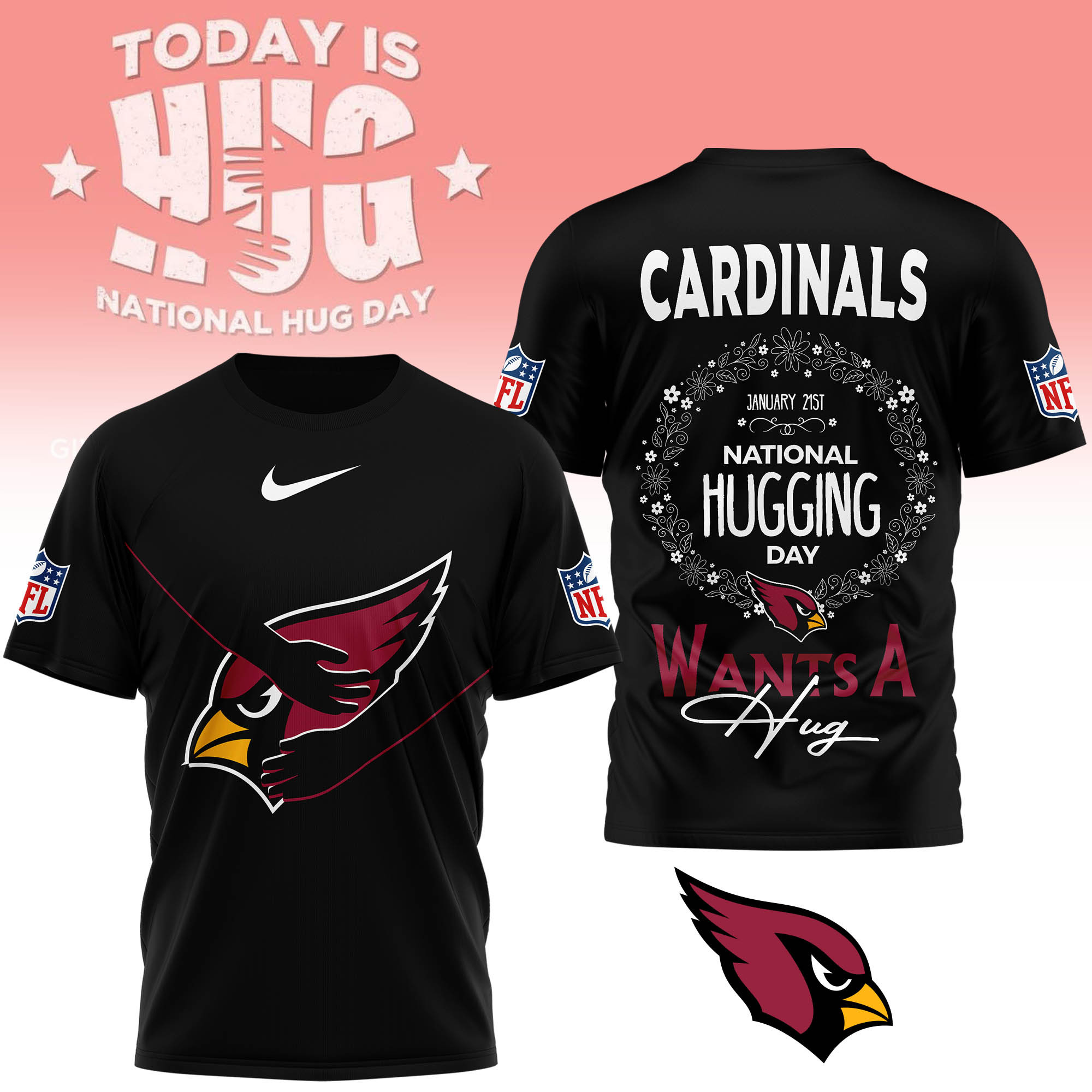 Arizona Cardinals | Premium NFL National Hugging Day 3D Shirt - Image 2