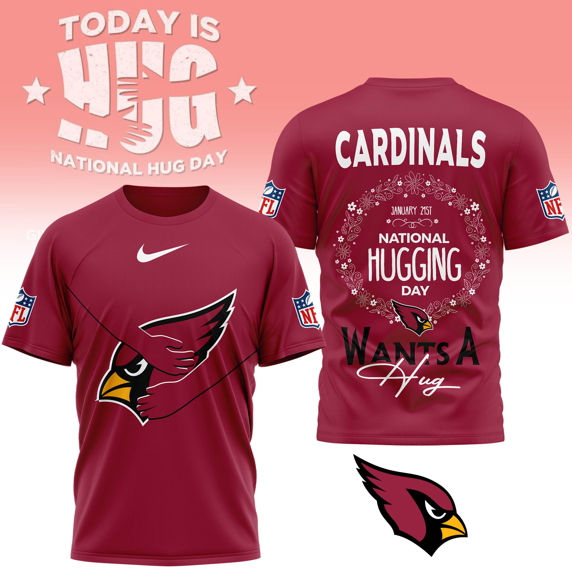 Arizona Cardinals | Premium NFL National Hugging Day 3D Shirt - Image 3