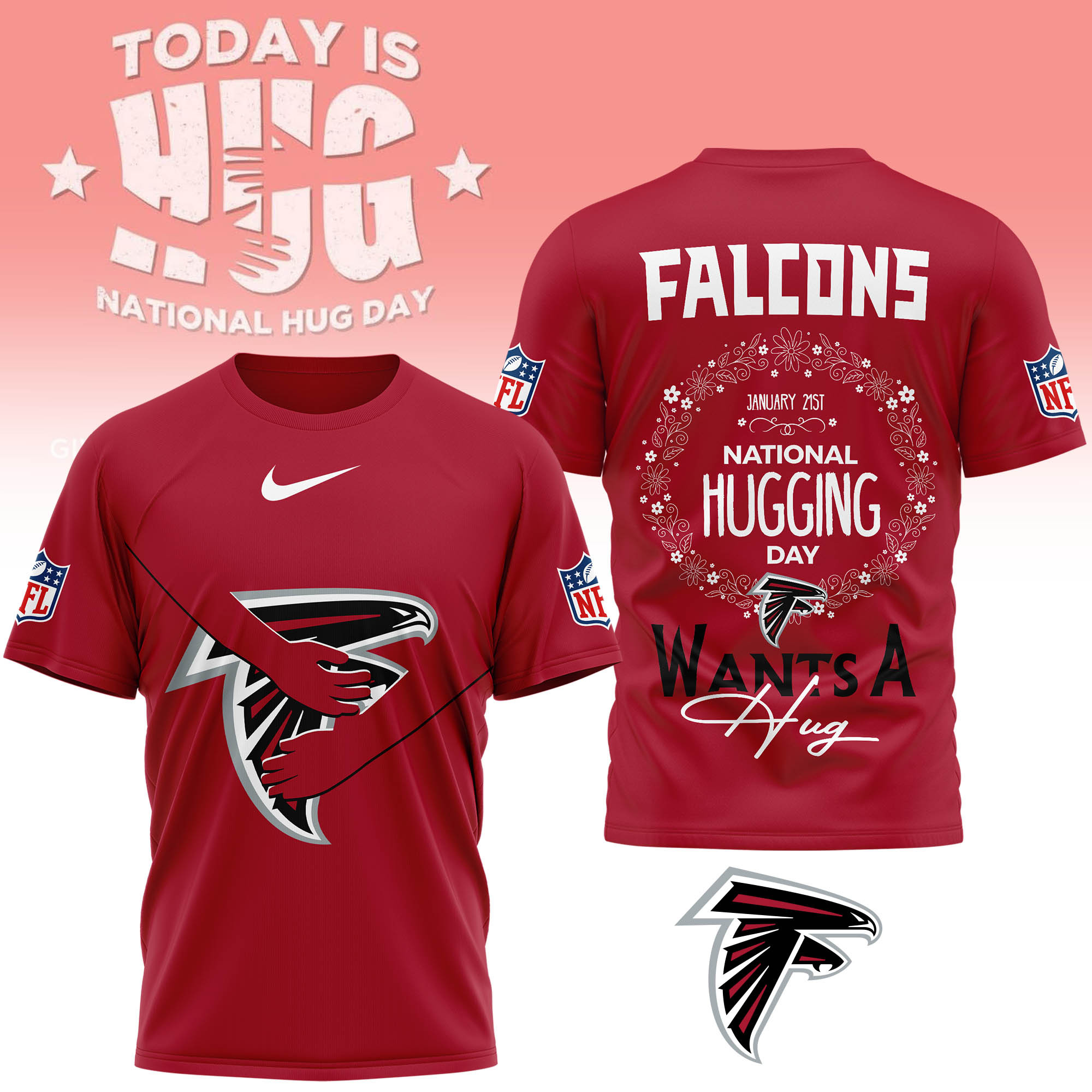 Atlanta Falcons | Premium NFL National Hugging Day 3D Shirt - Image 3