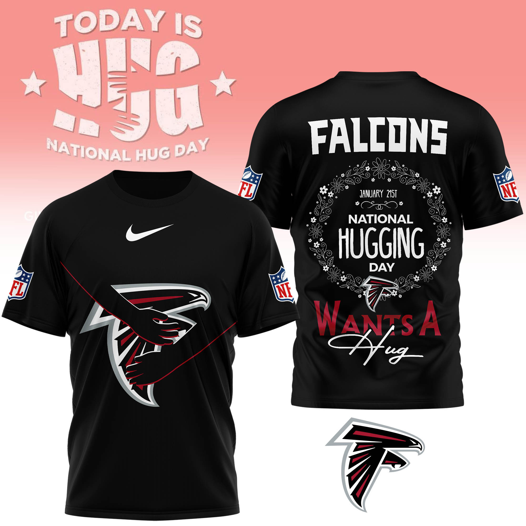 Atlanta Falcons | Premium NFL National Hugging Day 3D Shirt - Image 2