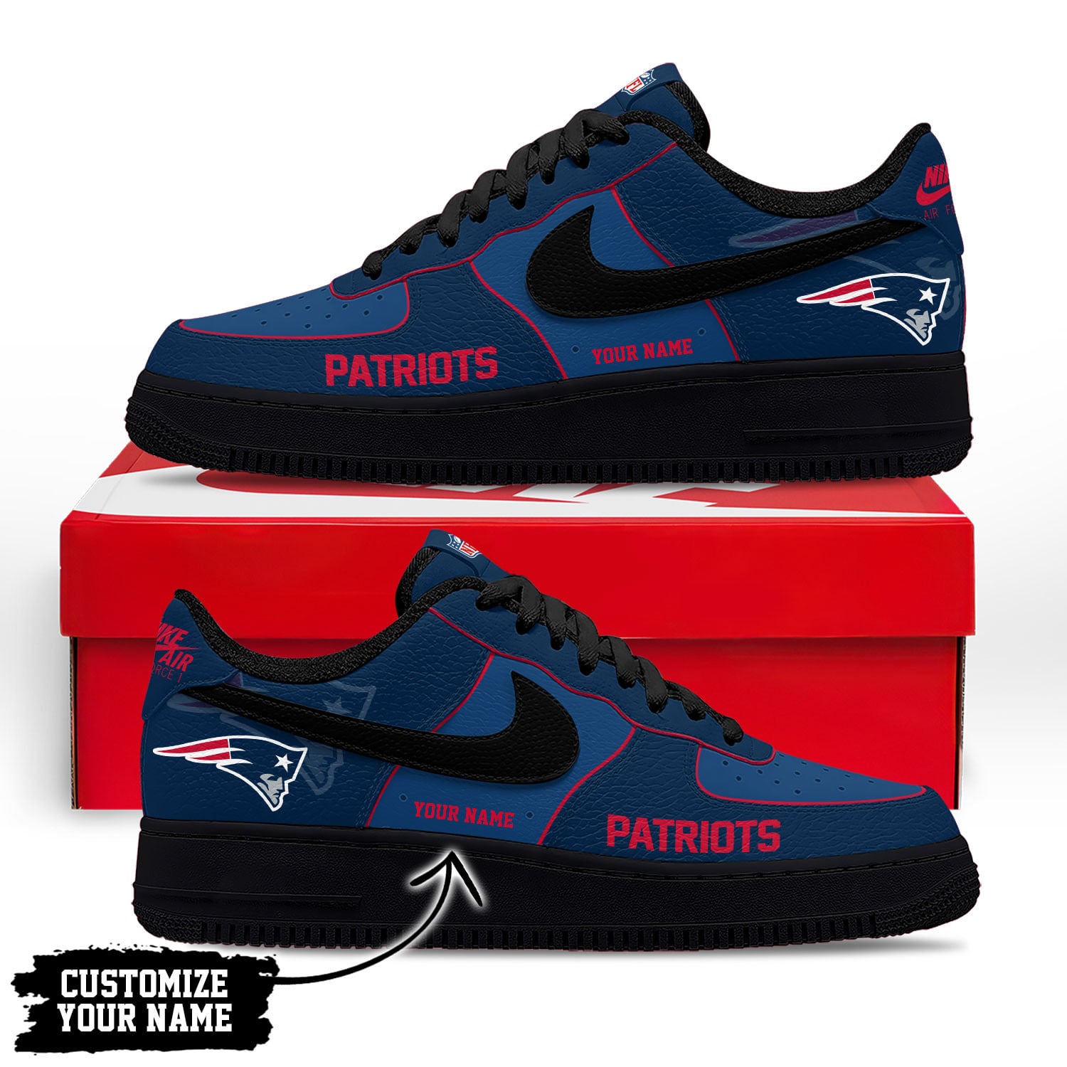 New England Patriots | Premium NFL Custom AF1 Shoes NY - Image 2