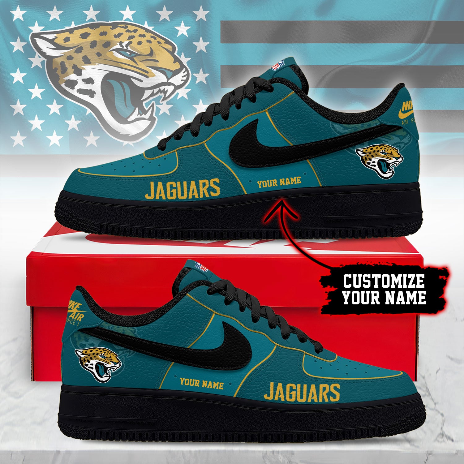 Jacksonville Jaguars | Premium NFL Custom AF1 Shoes NY