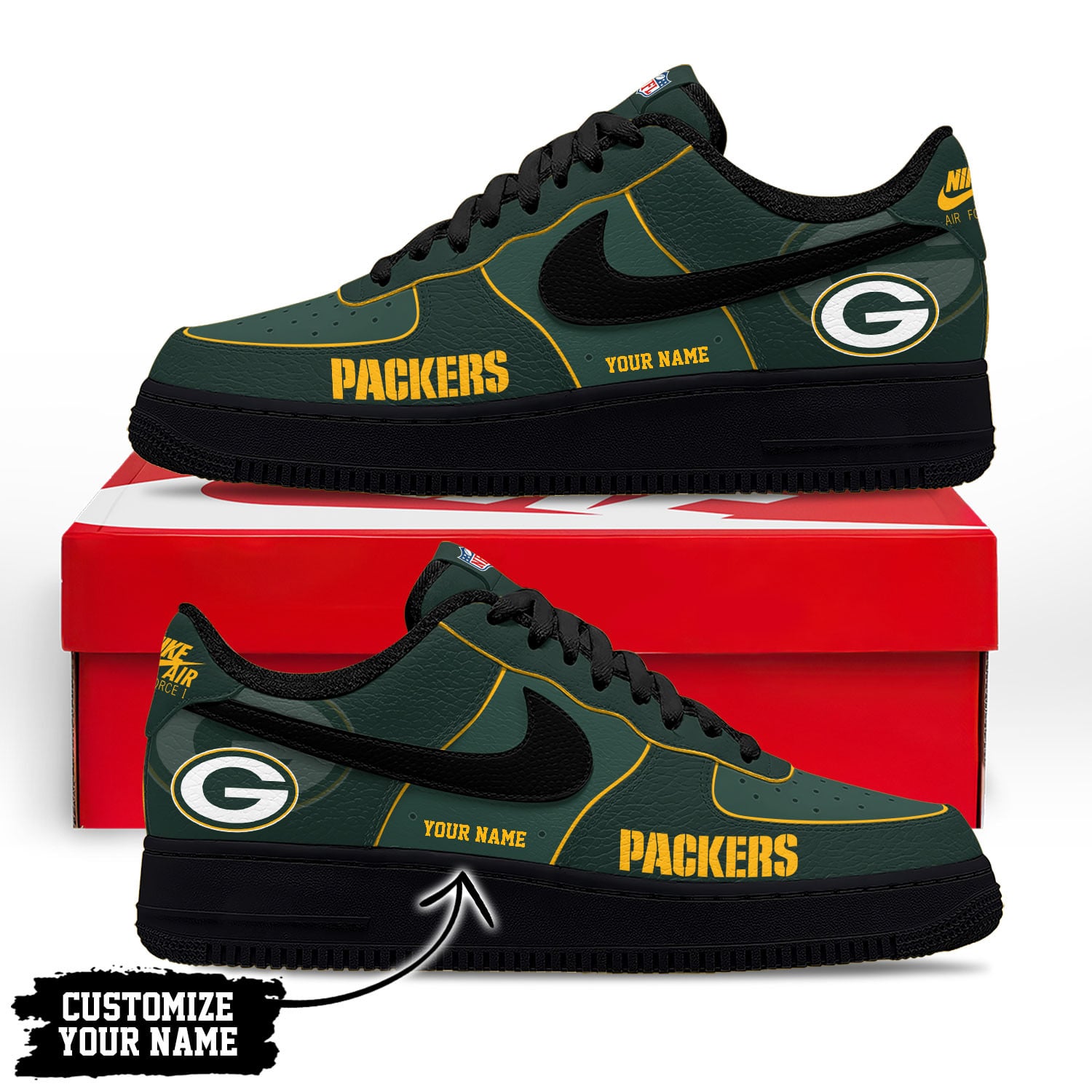 Green Bay Packers | Premium NFL Custom AF1 Shoes NY - Image 2