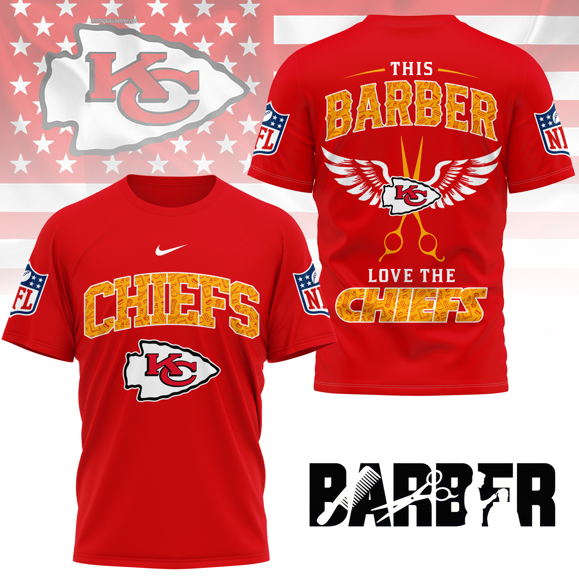 Kansas City Chiefs | Premium NFL Barber Fan 3D Shirt NY - Image 3