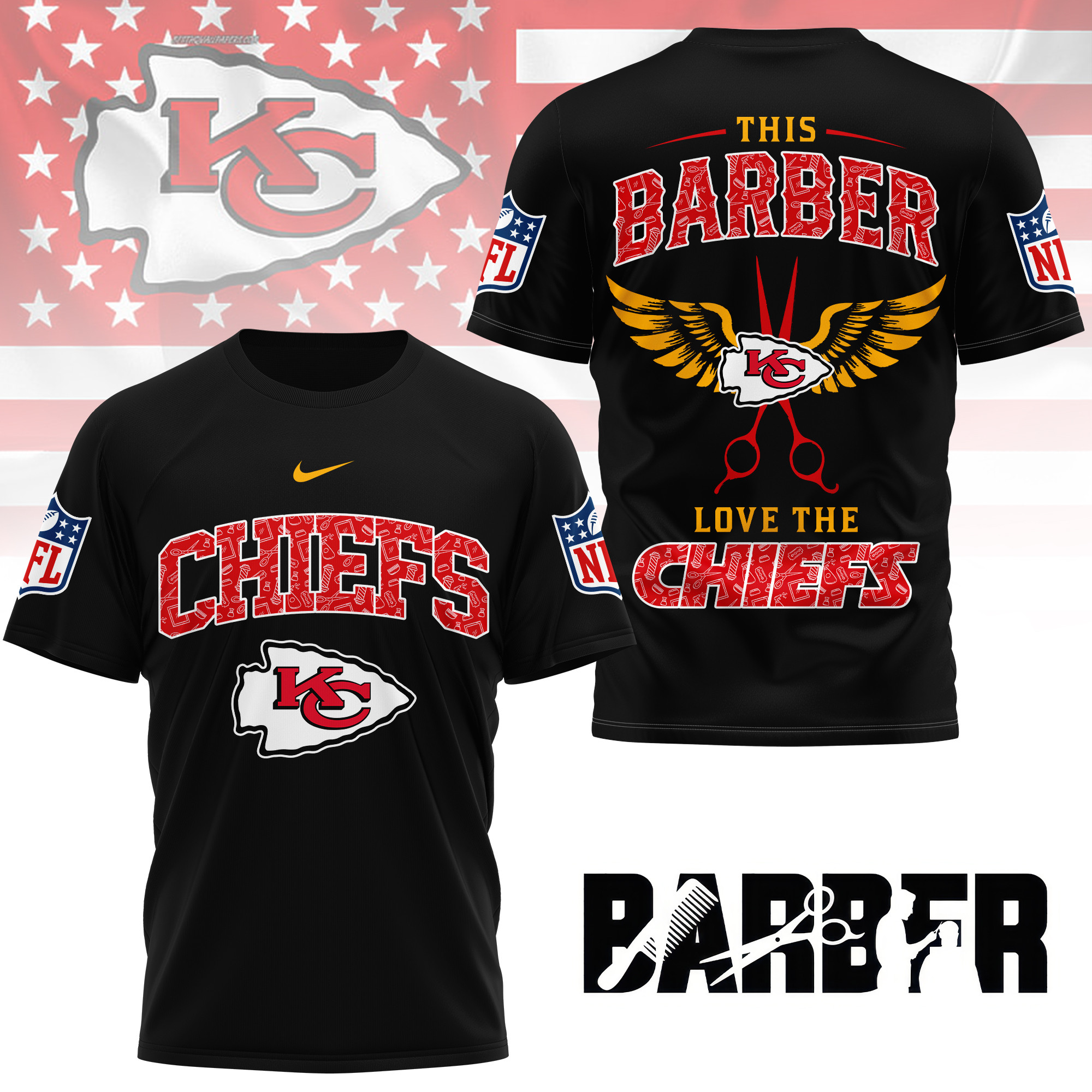 Kansas City Chiefs | Premium NFL Barber Fan 3D Shirt NY - Image 2