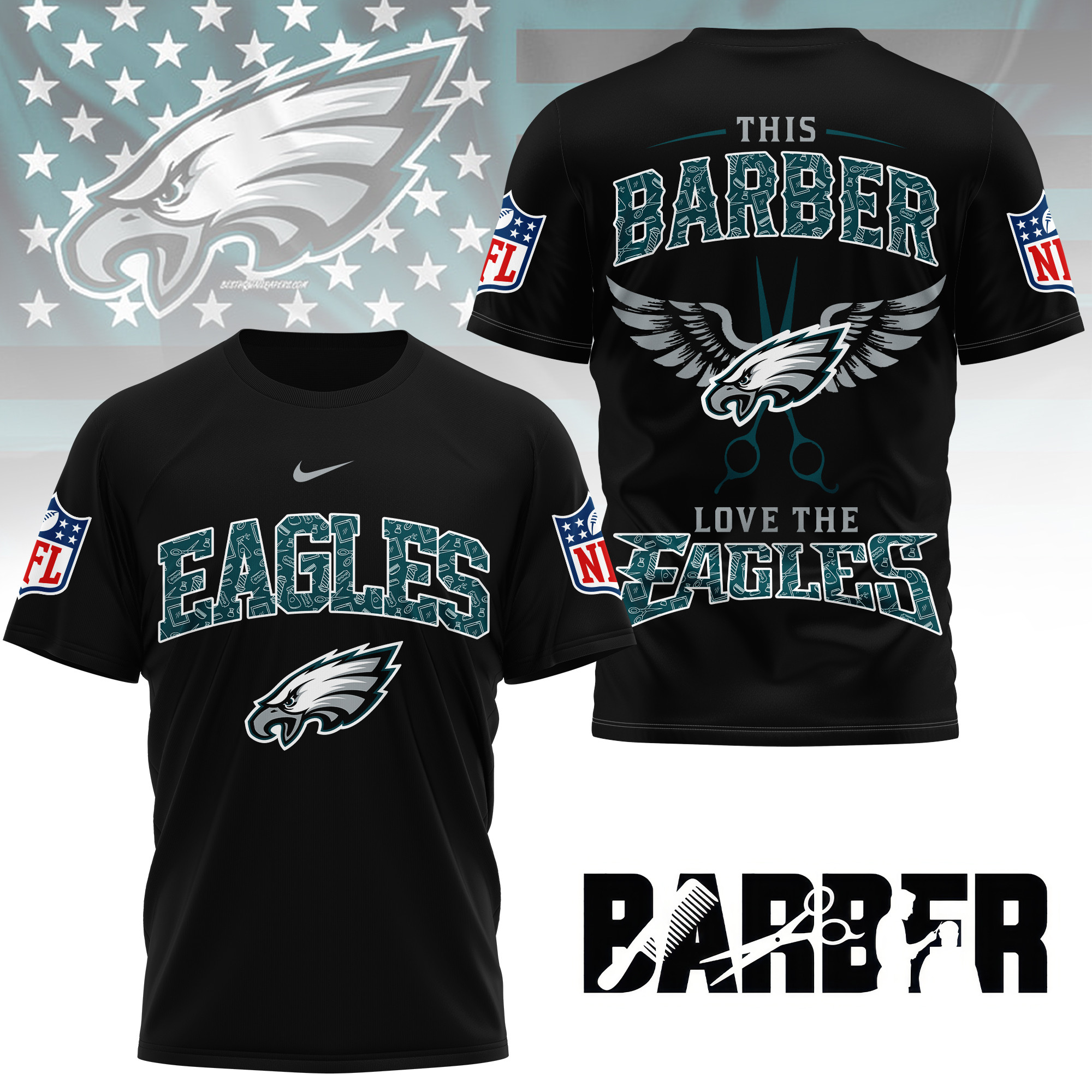 Philadelphia Eagles | Premium NFL Barber Fan 3D Shirt NY - Image 2