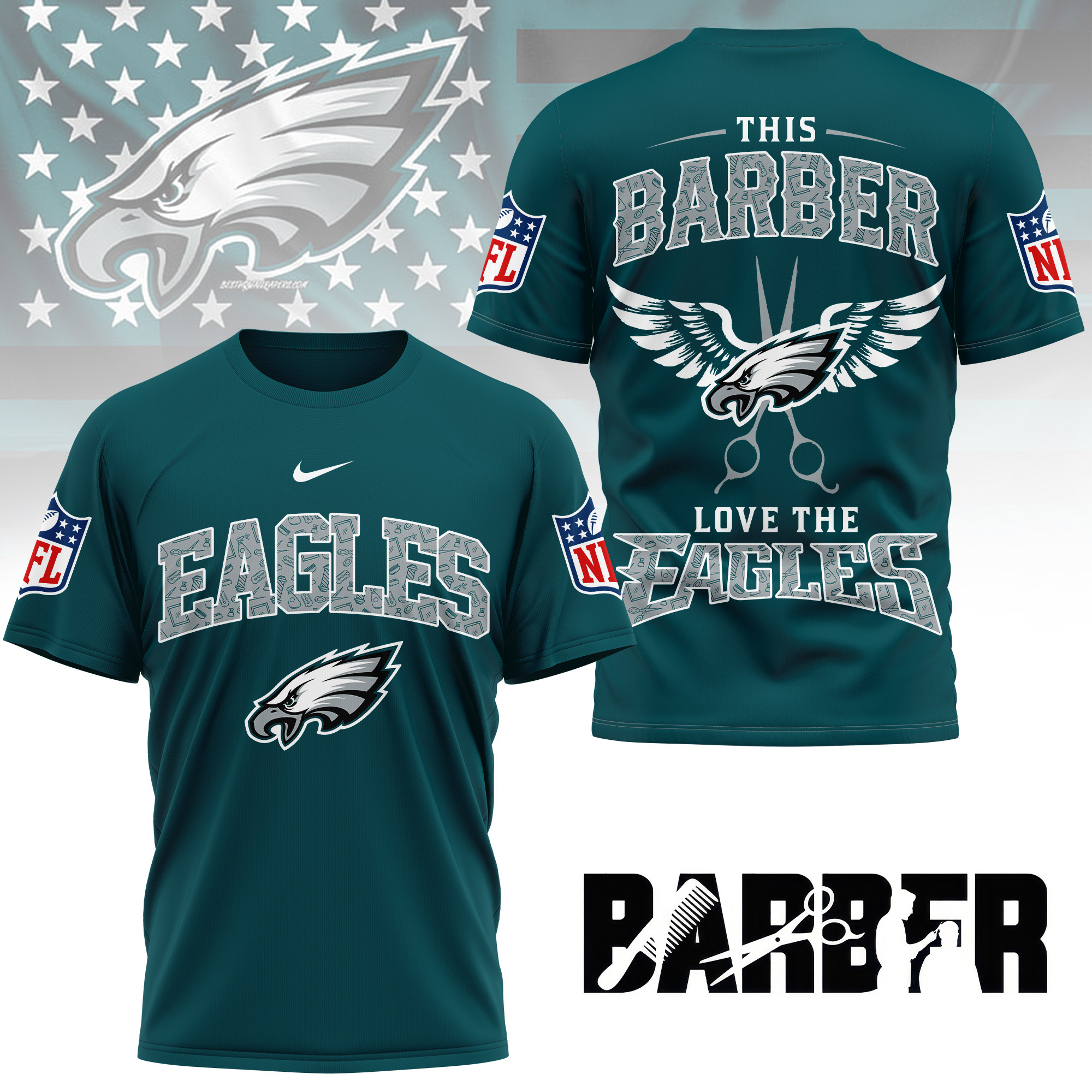 Philadelphia Eagles | Premium NFL Barber Fan 3D Shirt NY - Image 3