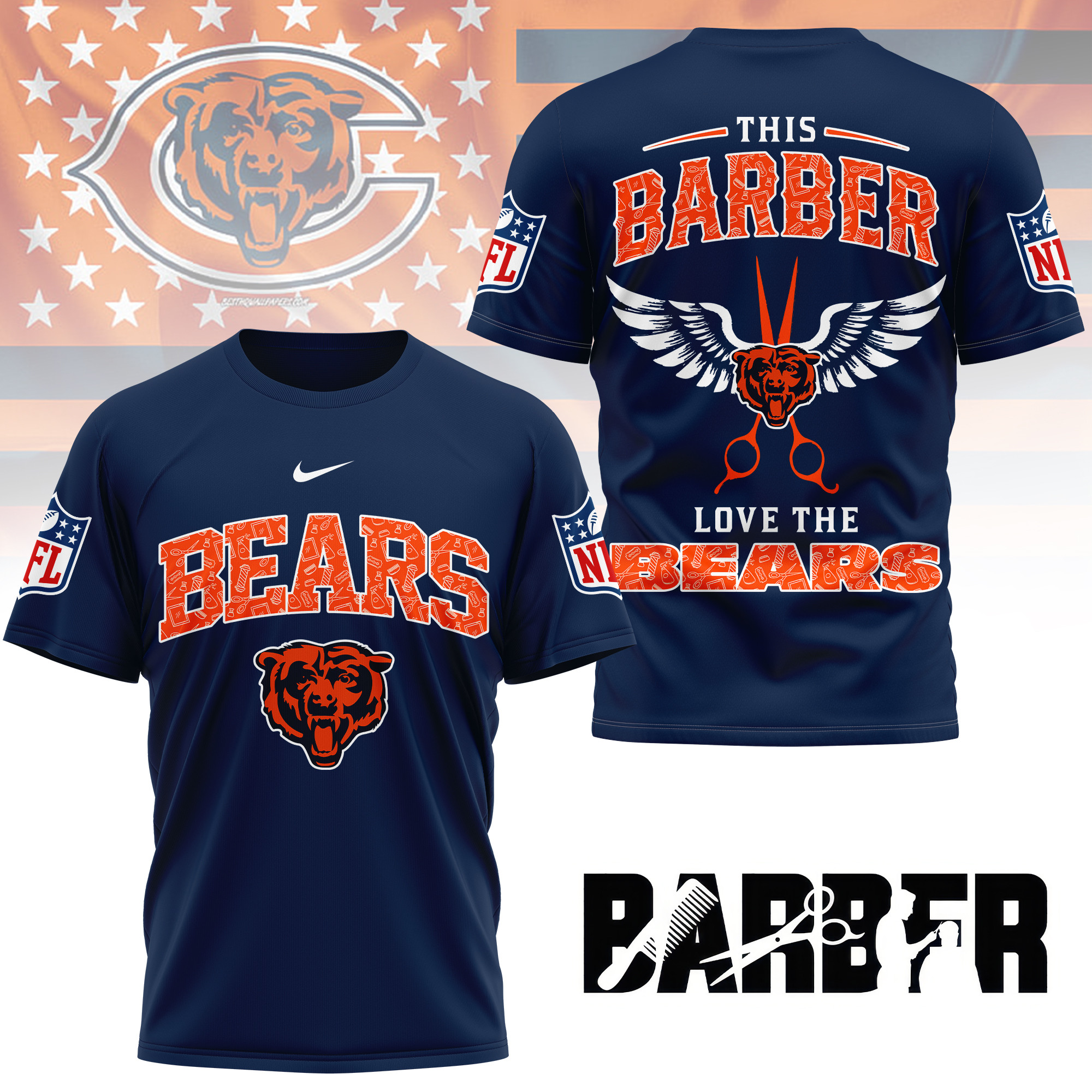 Chicago Bears | Premium NFL Barber Fan 3D Shirt NY - Image 3