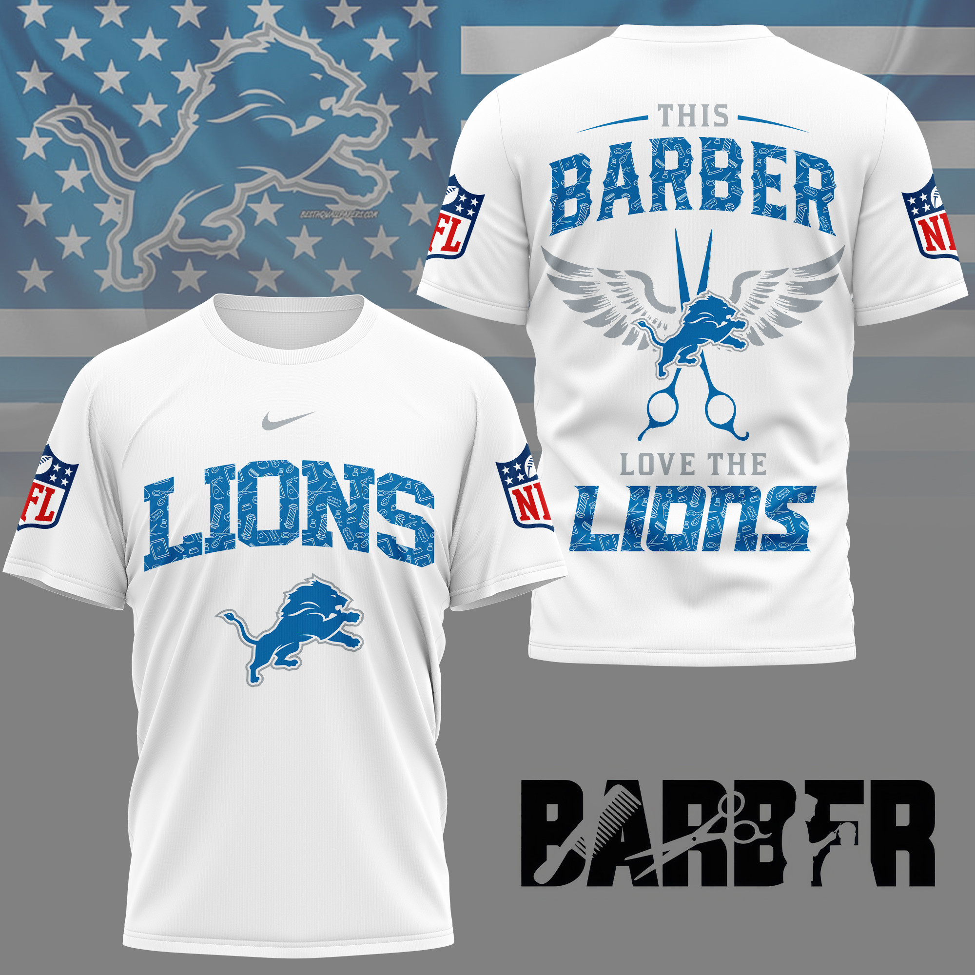 Detroit Lions | Premium NFL Barber Fan 3D Shirt NY