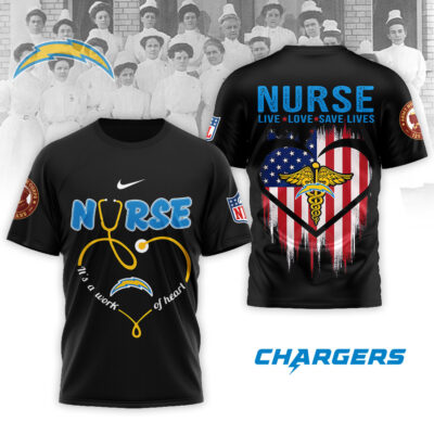 Alternative view of Los Angeles Chargers | Premium NFL Army Nurse Corps 125th Anniversary 3D Shirt