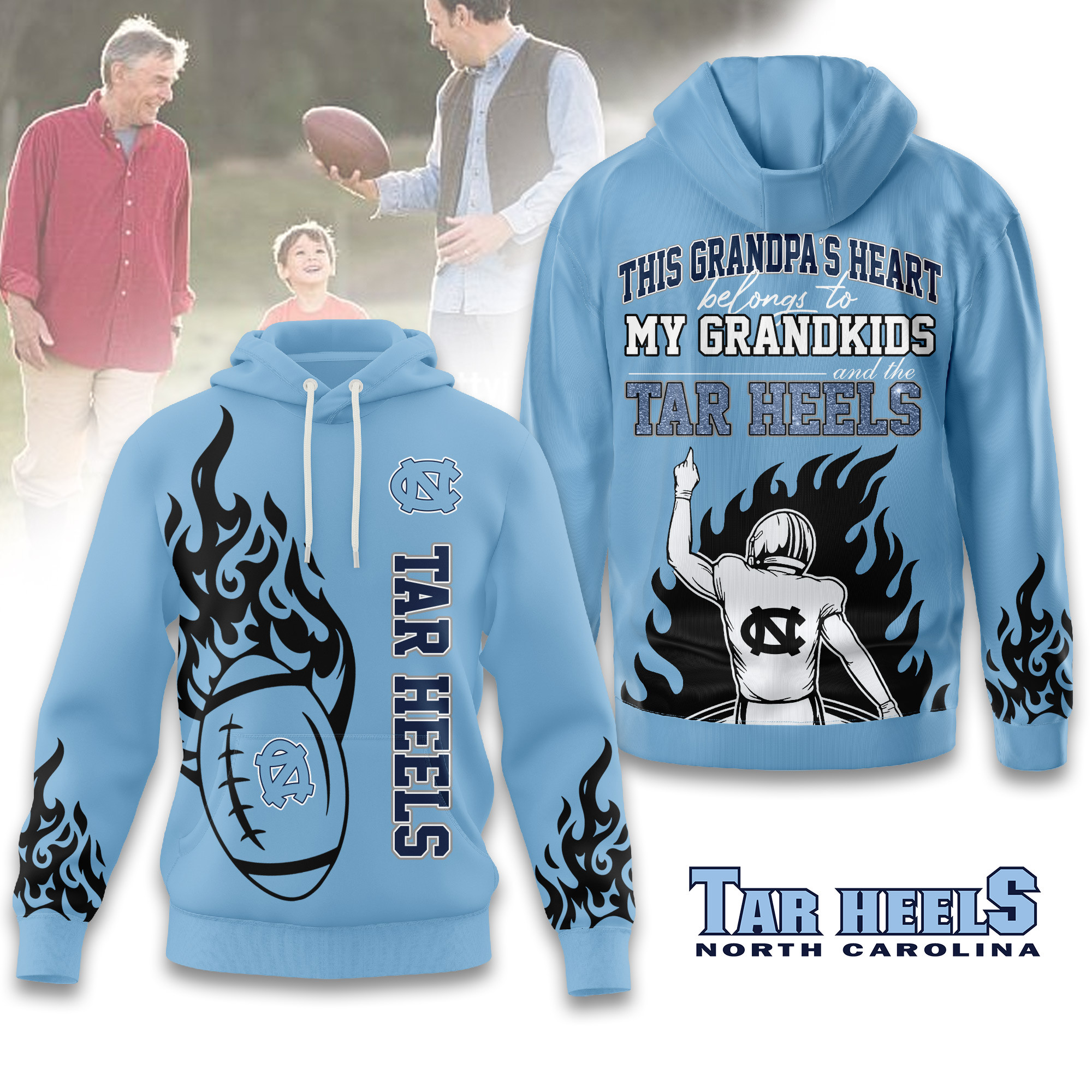 North Carolina Tar Heels | Premium NCAA Football Grandpa Hoodie - Image 2