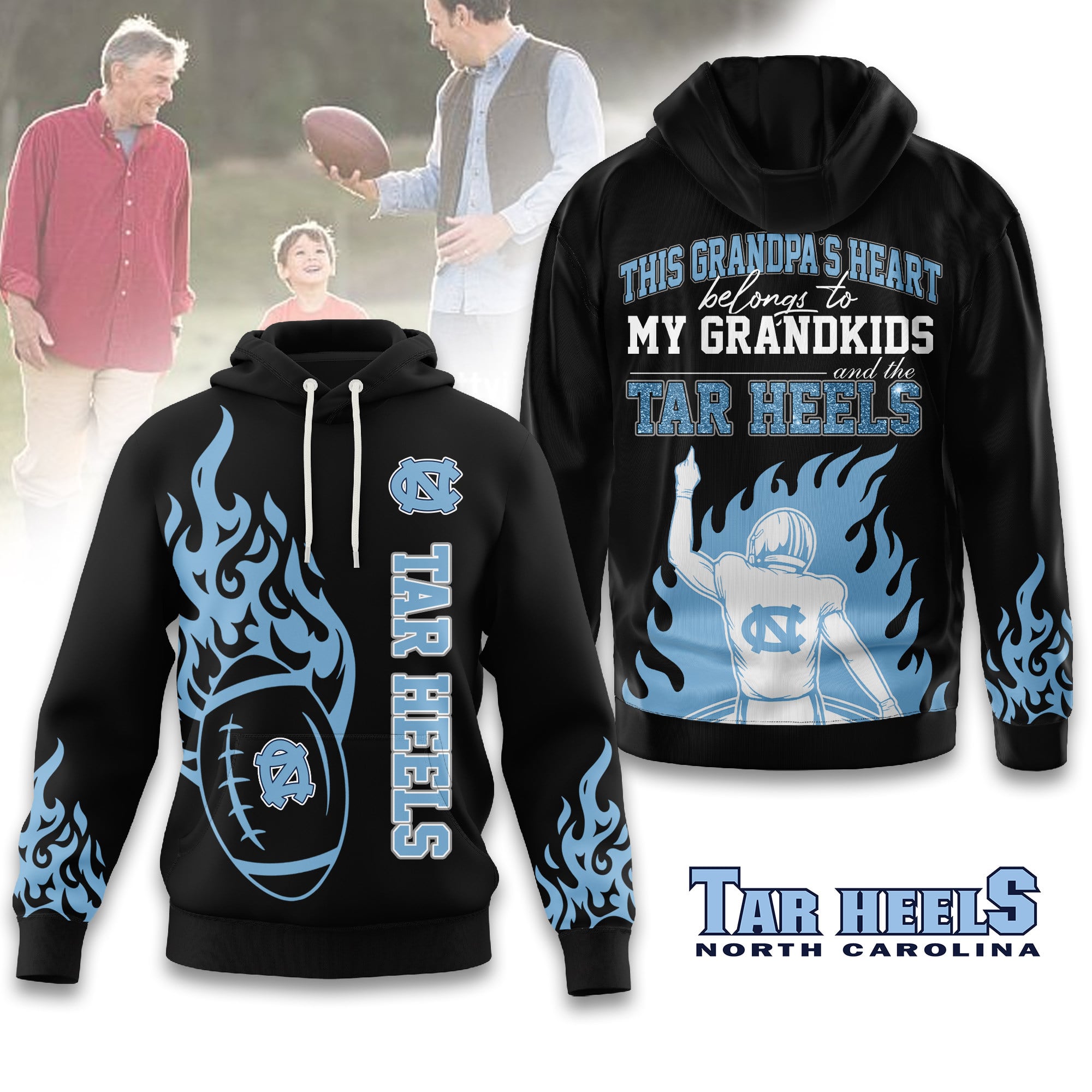North Carolina Tar Heels | Premium NCAA Football Grandpa Hoodie