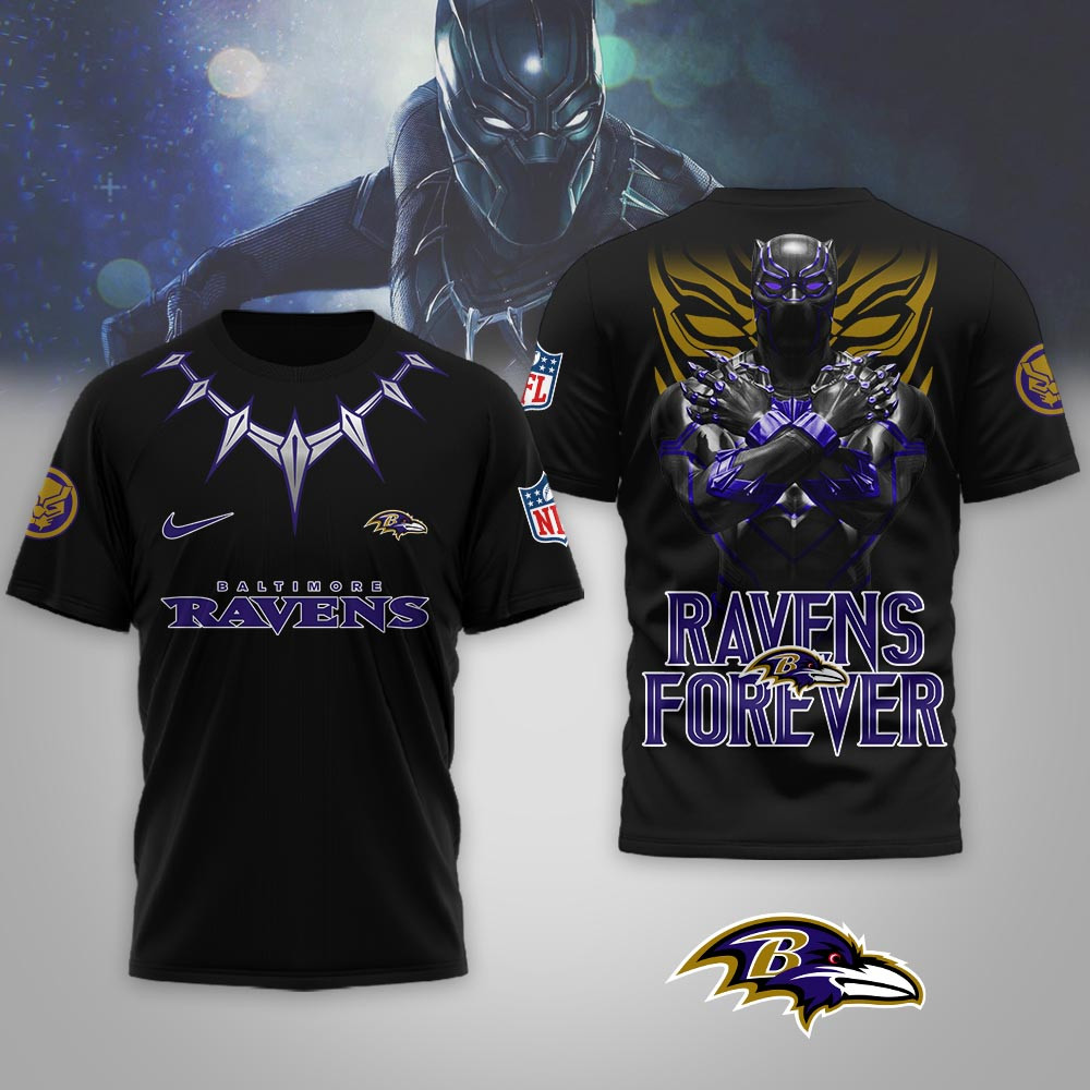 Baltimore Ravens | Premium NFL Black Panther 3D Shirt - Image 2