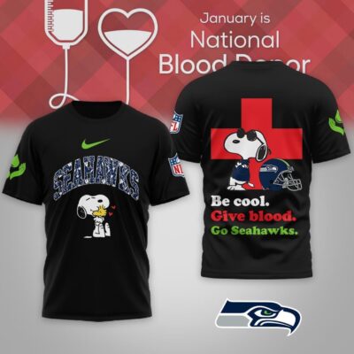 Alternative view of Seattle Seahawks | Premium NFL Snoopy Blood Donor Awareness Month T-shirt