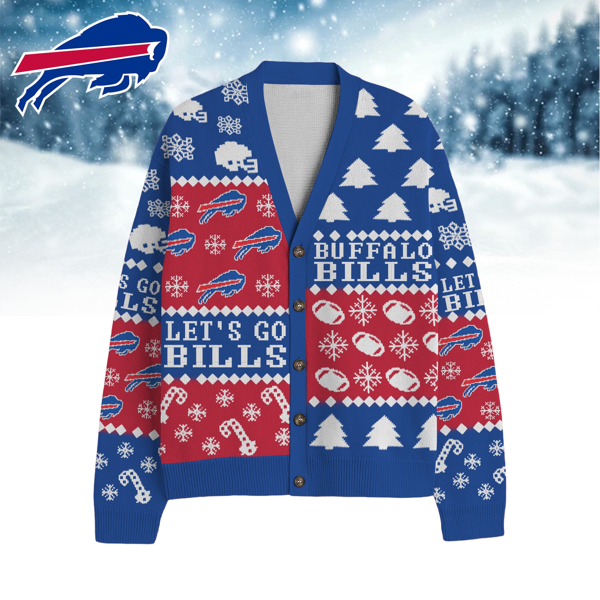 Buffalo Bills | Premium NFL Cozy V-neck Knitted Fleece Cardigan NY