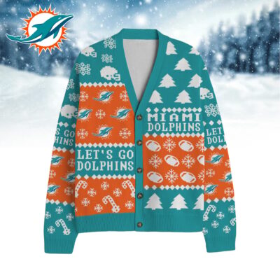 Miami Dolphins | Premium NFL Cozy V-neck Knitted Fleece Cardigan NY