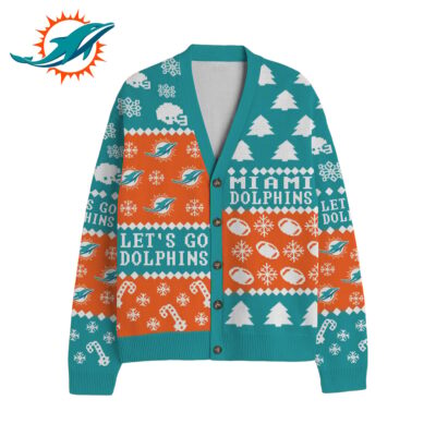 Alternative view of Miami Dolphins | Premium NFL Cozy V-neck Knitted Fleece Cardigan NY