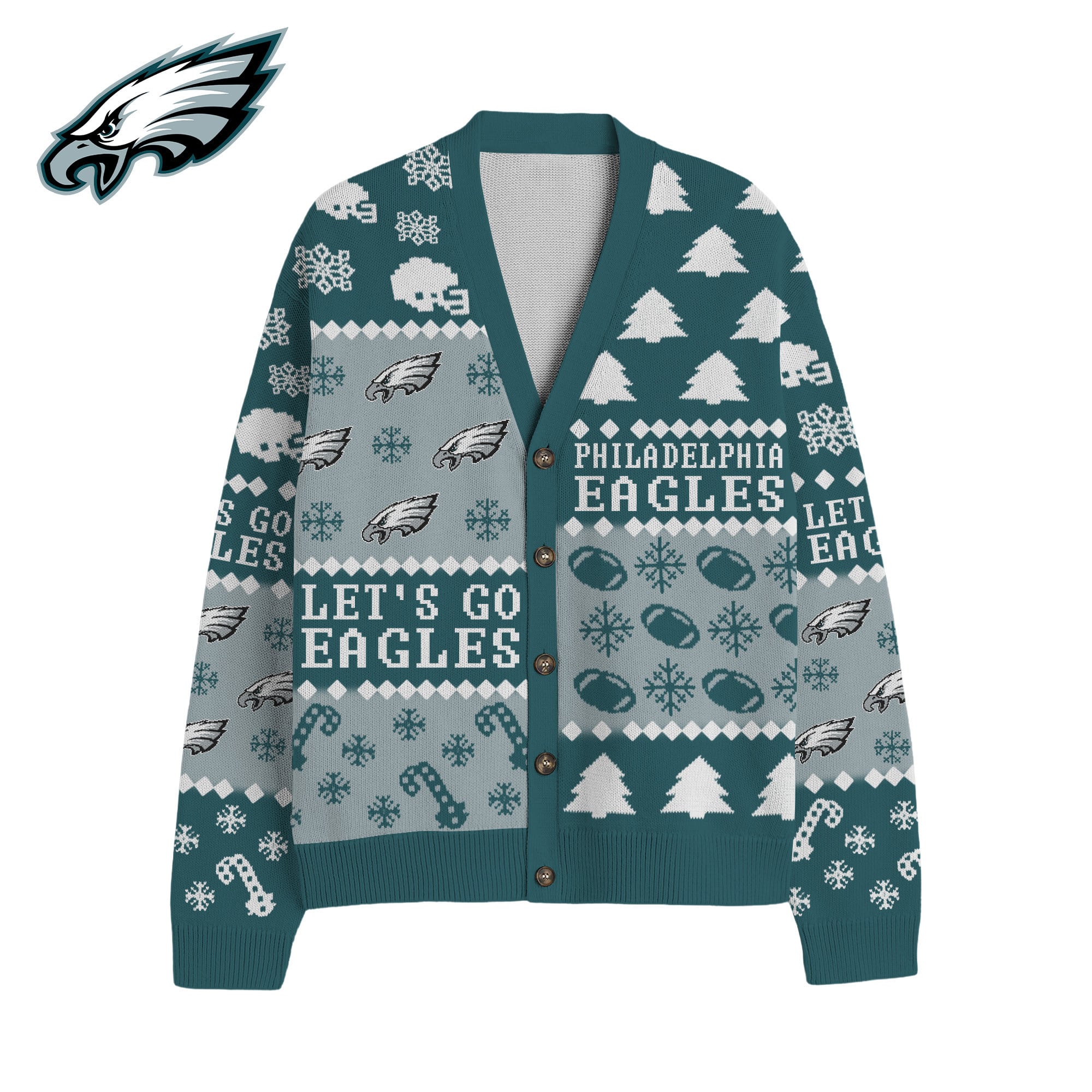 Philadelphia Eagles | Premium NFL Cozy V-neck Knitted Fleece Cardigan NY - Image 2