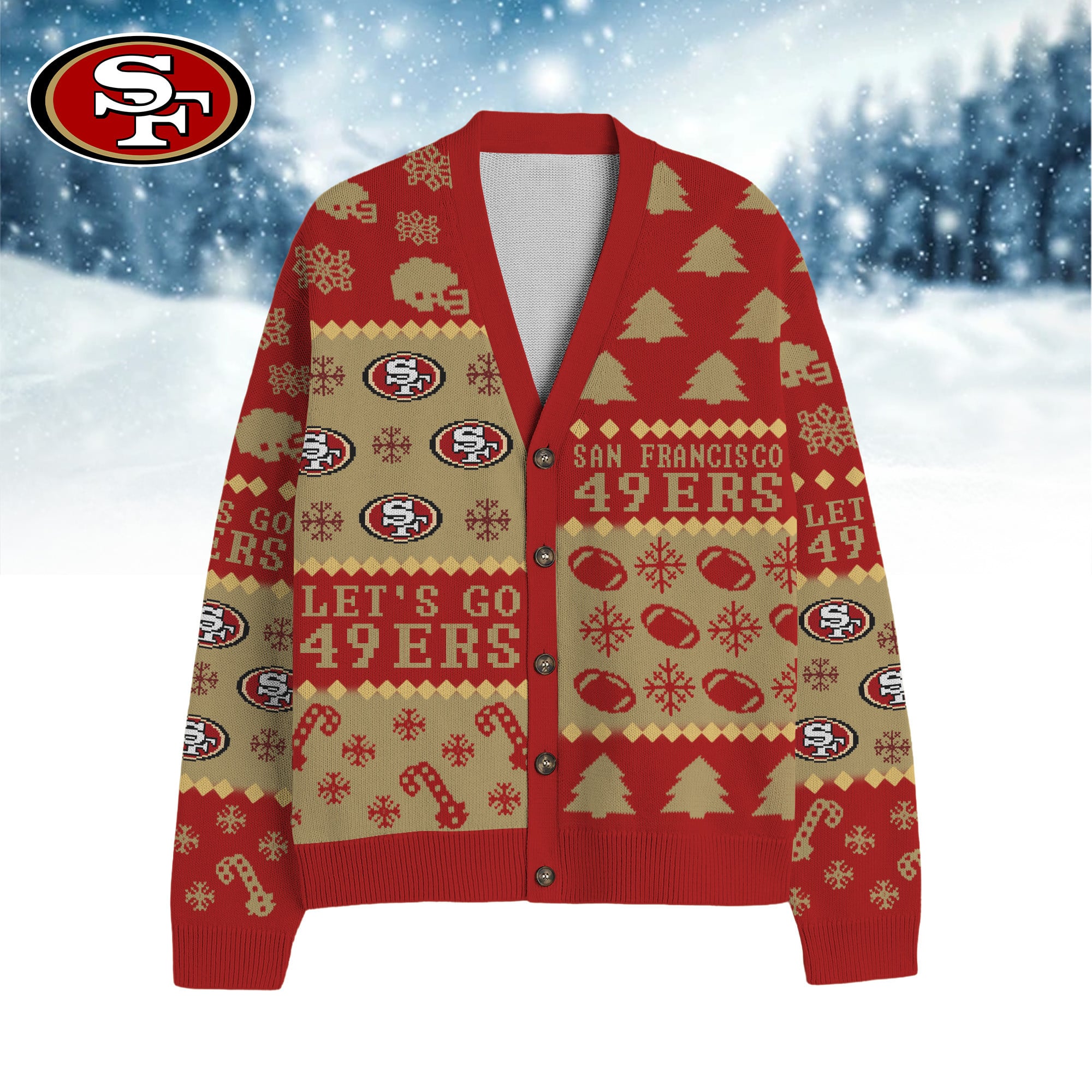 San Francisco 49ers | Premium NFL Cozy V-neck Knitted Fleece Cardigan NY