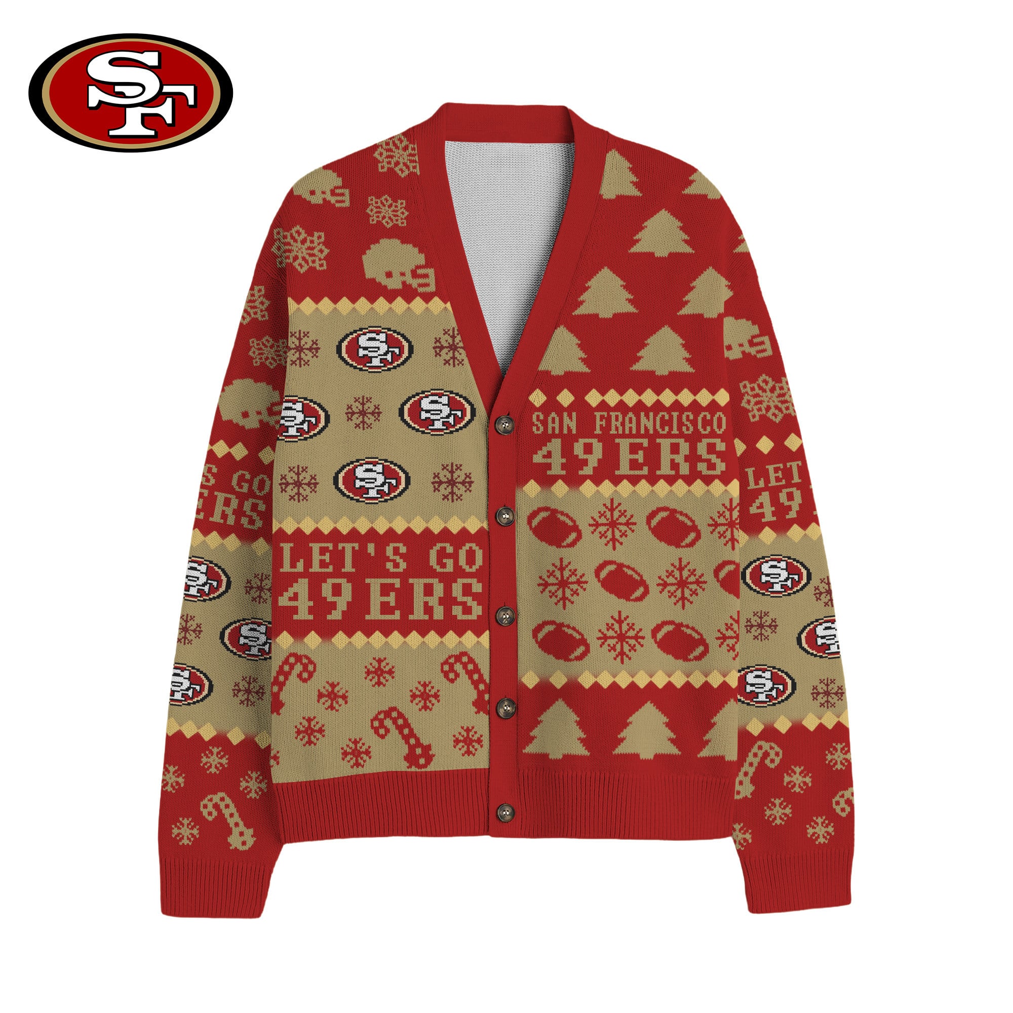 San Francisco 49ers | Premium NFL Cozy V-neck Knitted Fleece Cardigan NY - Image 2