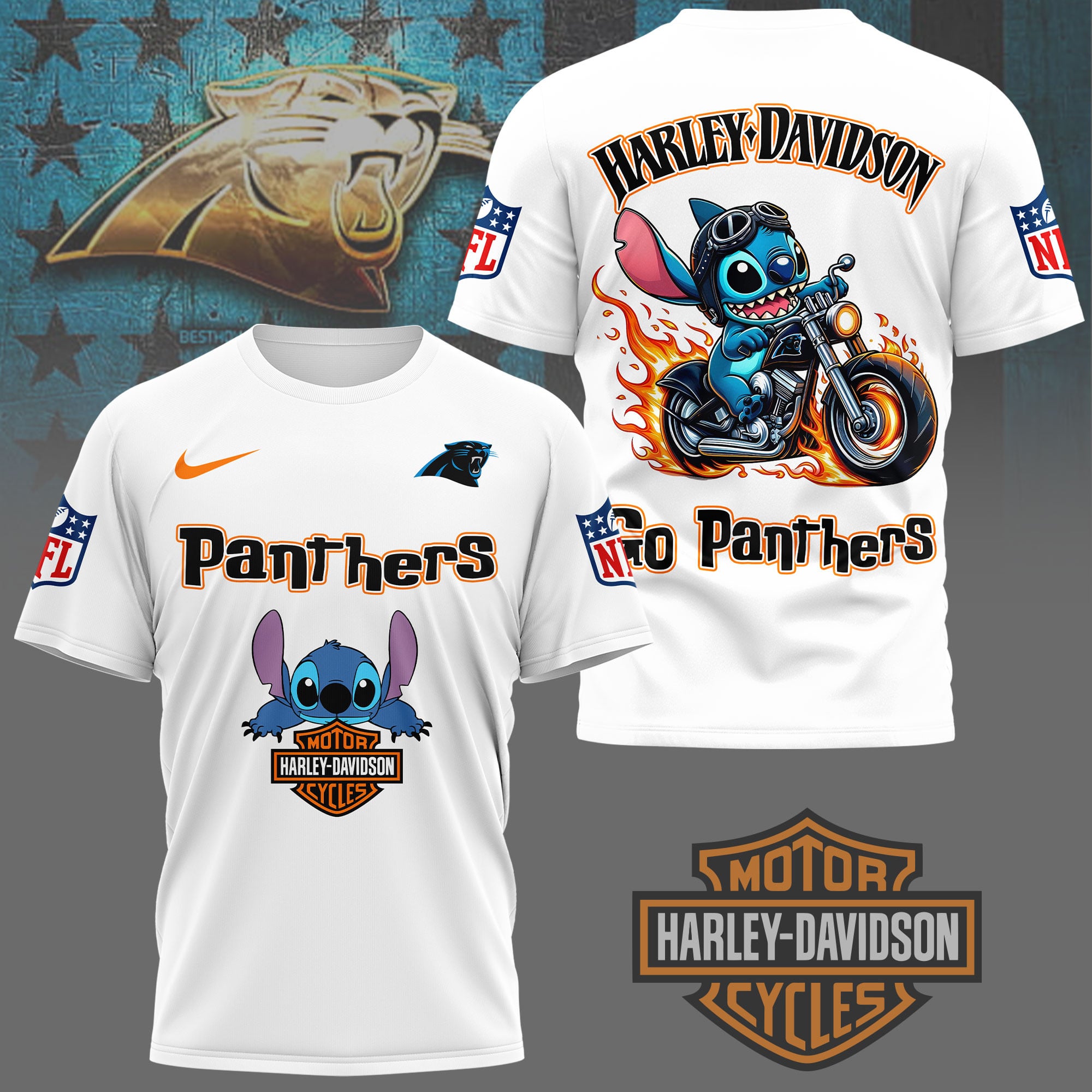 Carolina Panthers | Premium NFL Stitch Harley Davidson 3D Shirt
