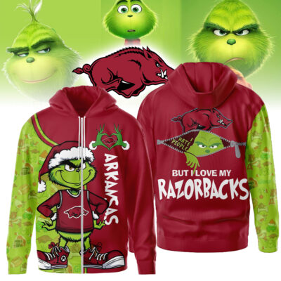 Alternative view of Arkansas Razorbacks | Premium NCAA Funny Grinch Football All Over Print Zip Hoodie