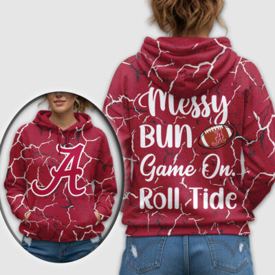 Alternative view of Alabama Crimson Tide | Premium NCAA Messy Bun Game On 3D Hoodie