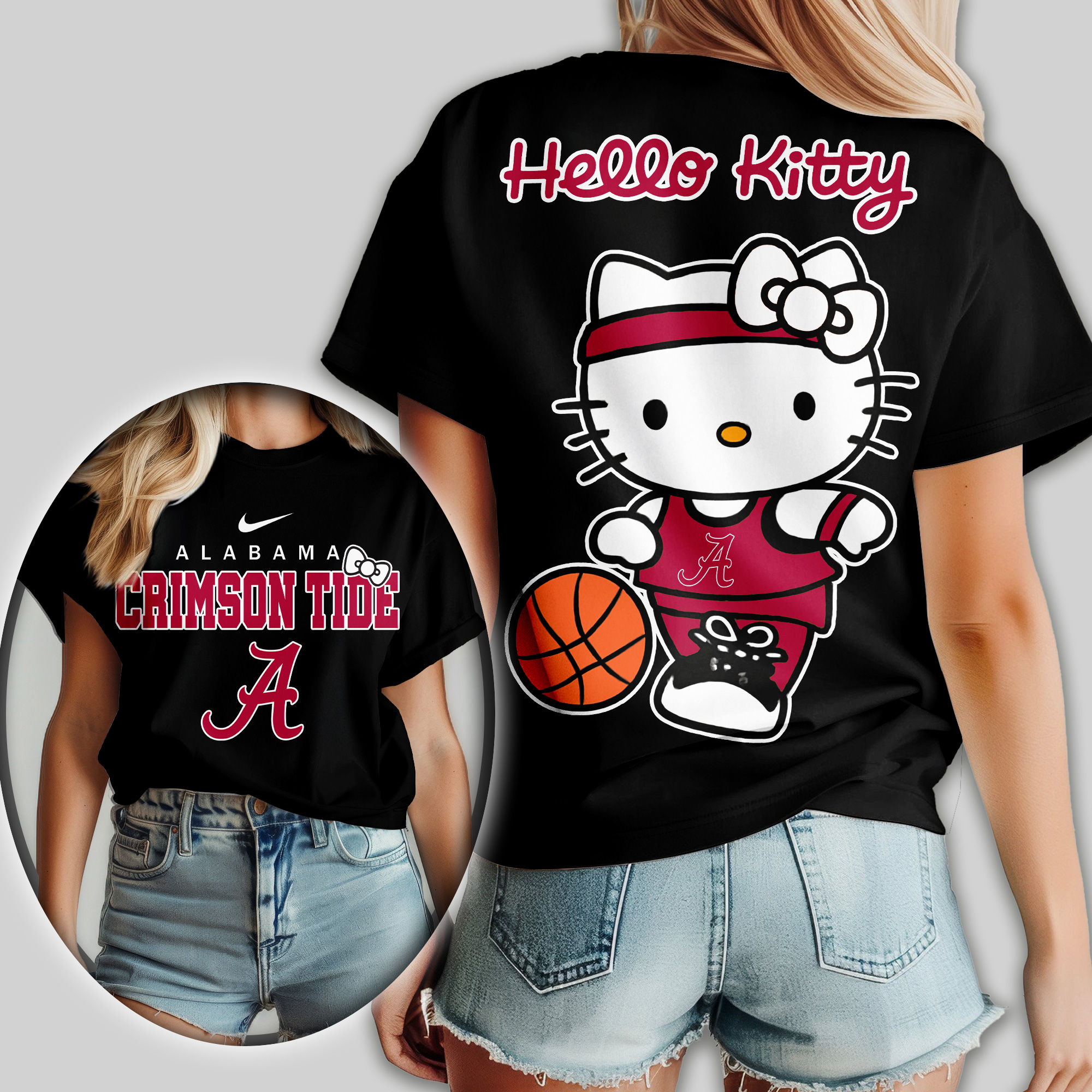 Alabama Crimson Tide | Premium NCAA Hello Kitty Basketball Women Shirt - Image 2