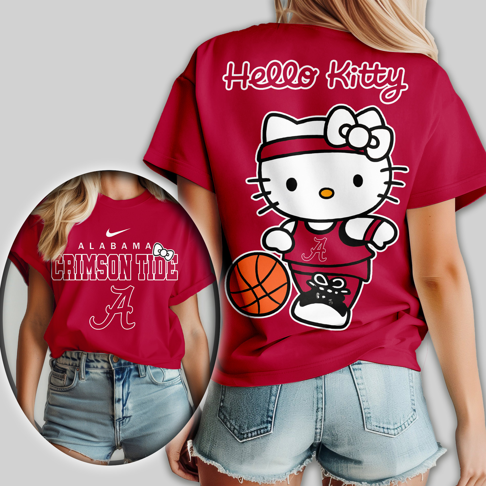 Alabama Crimson Tide | Premium NCAA Hello Kitty Basketball Women Shirt - Image 3
