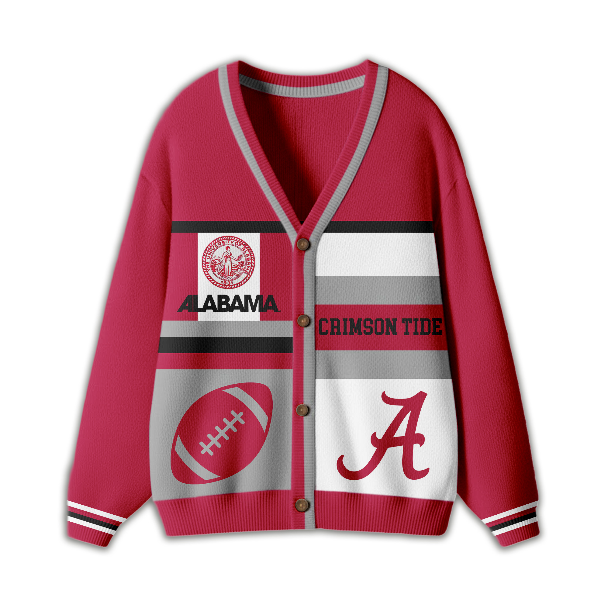 Alabama Crimson Tide | Premium NCAA Game Day Striped Knit Cardigan - Image 2