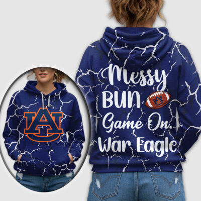 Alternative view of Auburn Tigers | Premium NCAA Messy Bun Game On 3D Hoodie