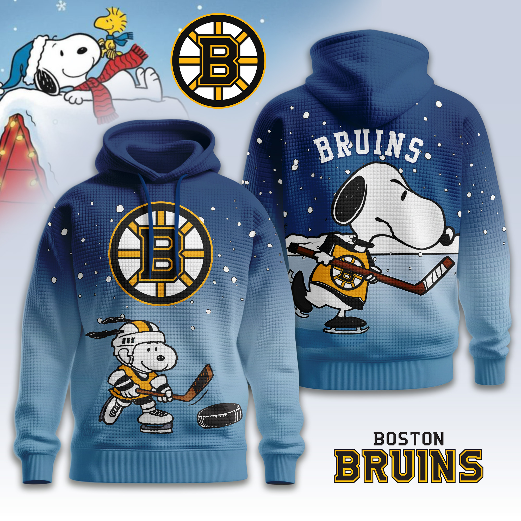 Boston Bruins | Premium NHL Snoopy Hockey 3D Waffle Hoodie TD