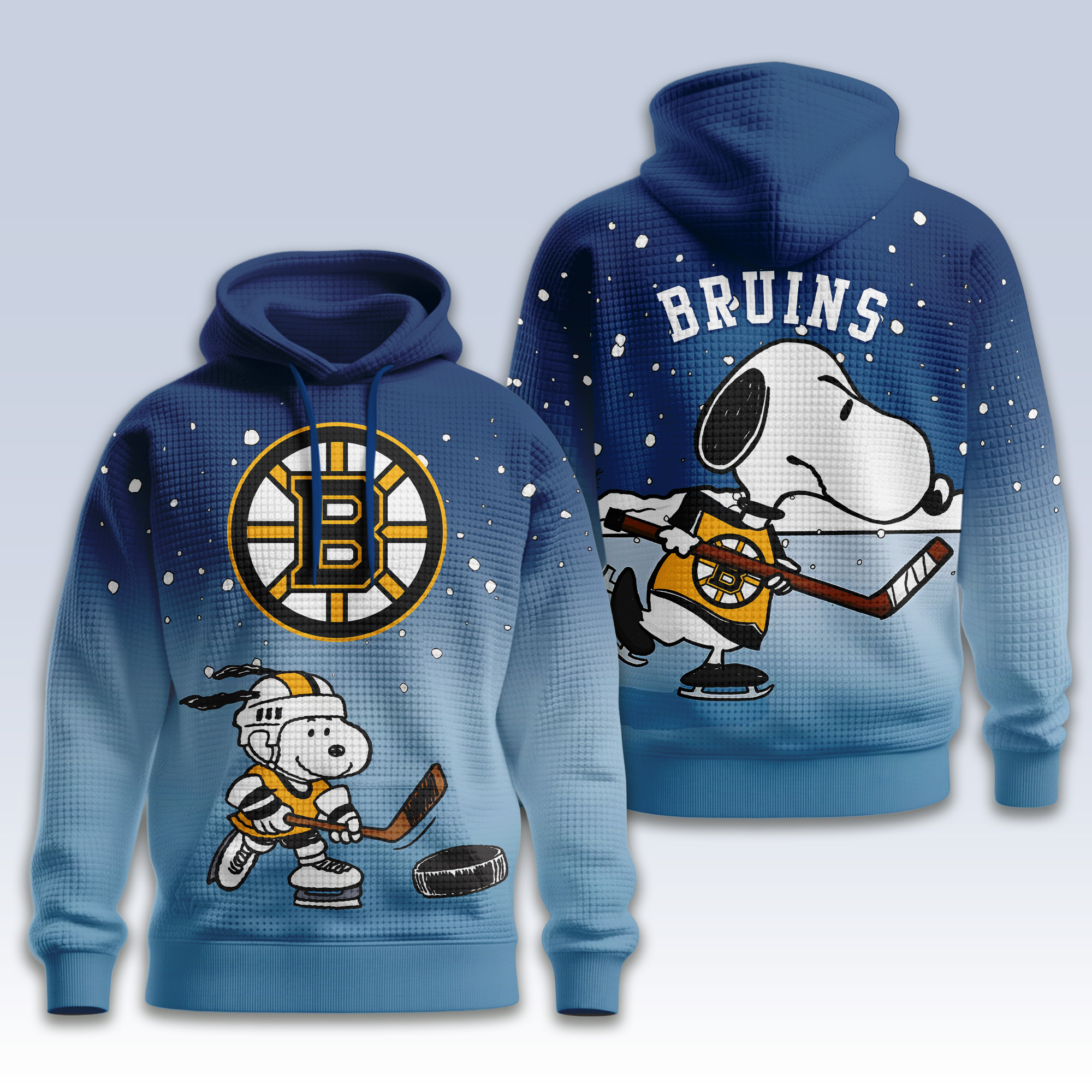 Boston Bruins | Premium NHL Snoopy Hockey 3D Waffle Hoodie TD - Image 2
