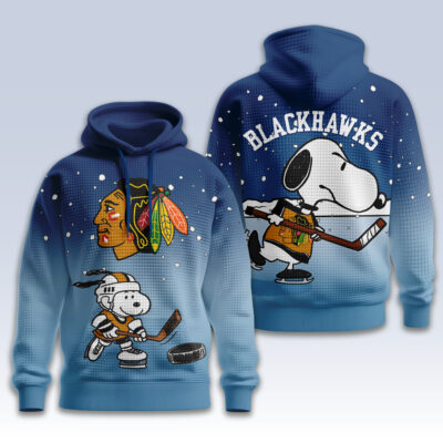 Alternative view of Chicago Blackhawks | Premium NHL Snoopy Hockey 3D Waffle Hoodie TD