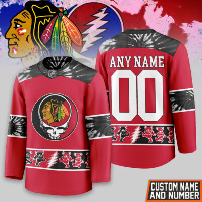 Chicago Blackhawks | Premium NHL Tie-Dye Skull Hockey Jersey