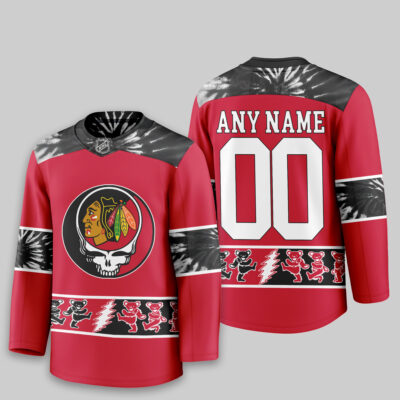 Alternative view of Chicago Blackhawks | Premium NHL Tie-Dye Skull Hockey Jersey