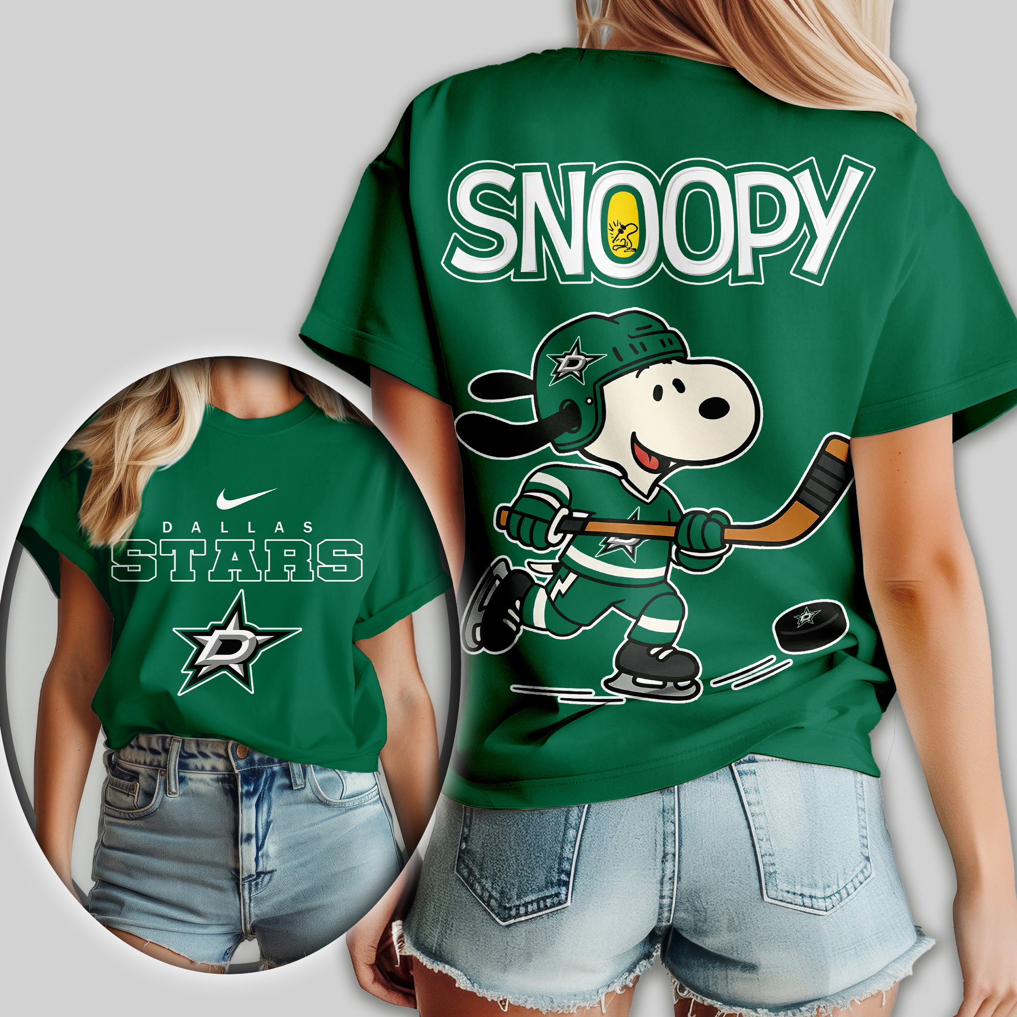 Dallas Stars | Premium NHL Snoopy Hockey Women Shirt - Image 3