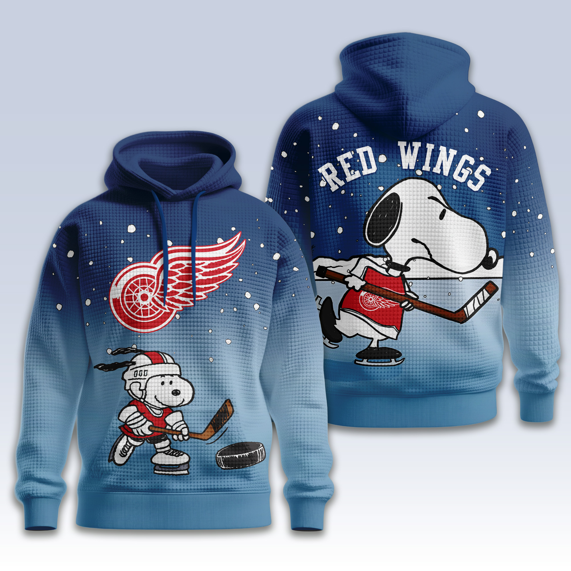 Detroit Red Wings | Premium NHL Snoopy Hockey 3D Waffle Hoodie TD - Image 2