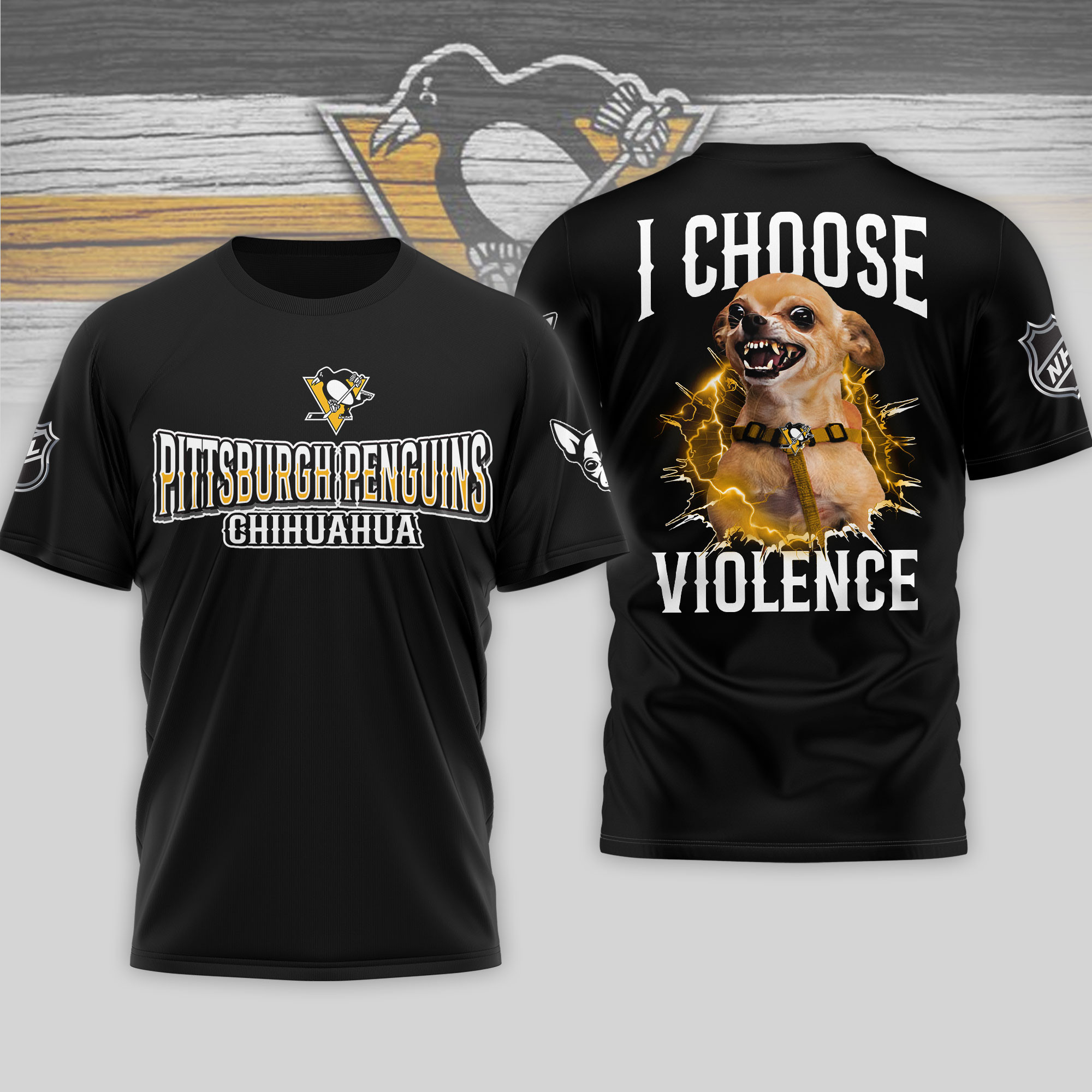 Pittsburgh Penguins | Premium NHL Chihuahua Violent 3D T-Shirt - Image 2