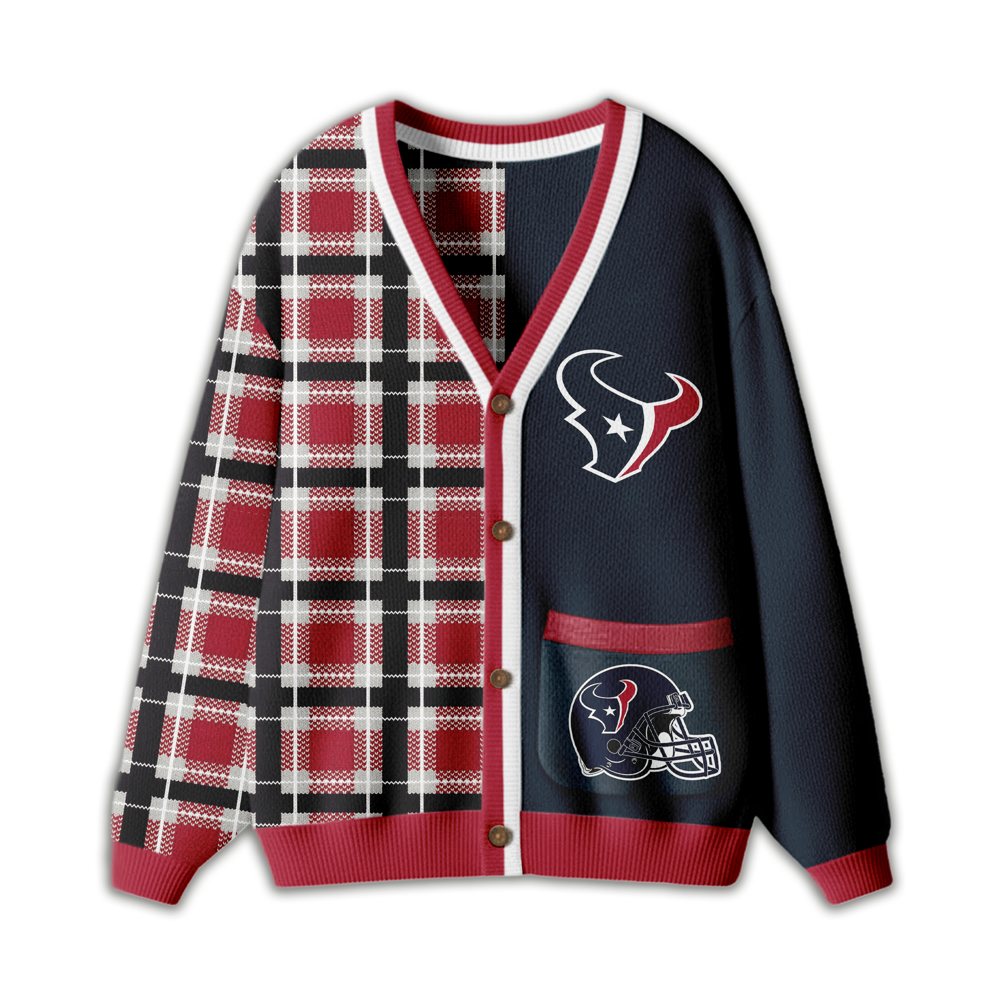 Houston Texans | Premium NFL Game Day Patchwork Cardigan with Printed Pocket Design - Image 2